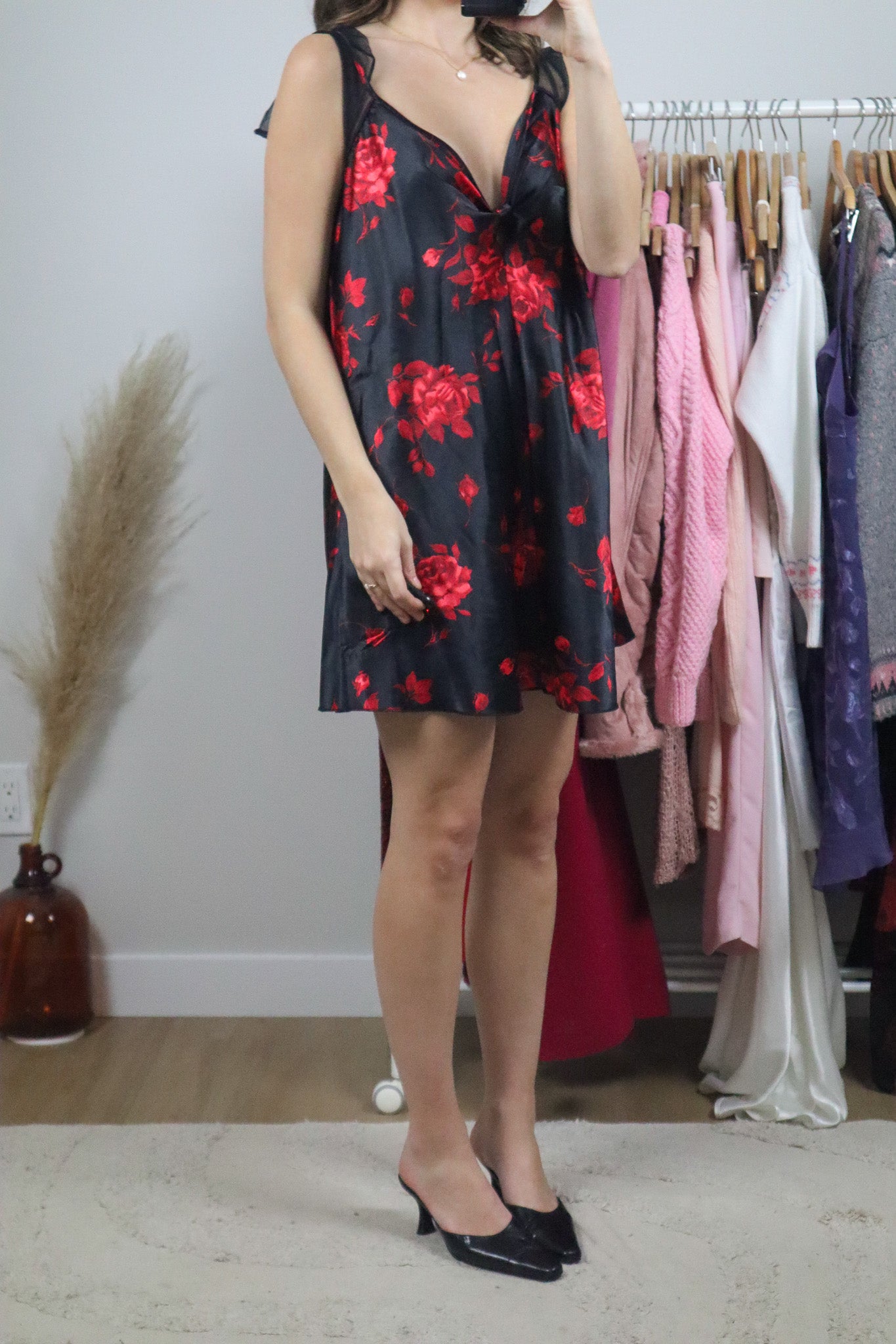 Made in Canada x Floral Satin Slip Dress (L/XL)