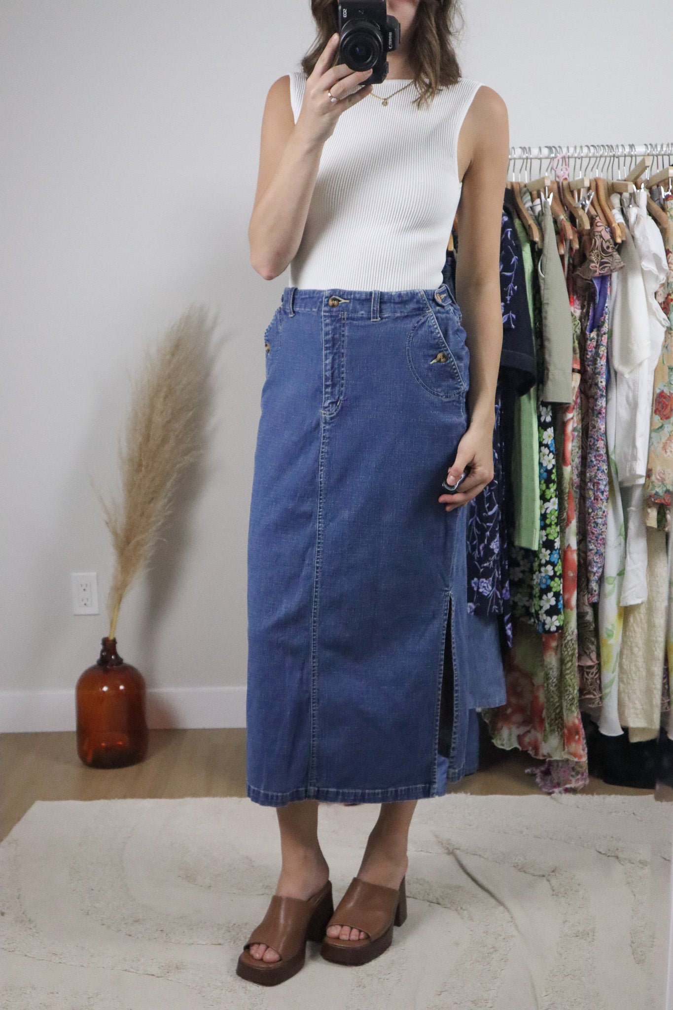 Vintage x Cargo Denim Maxi Skirt (6)