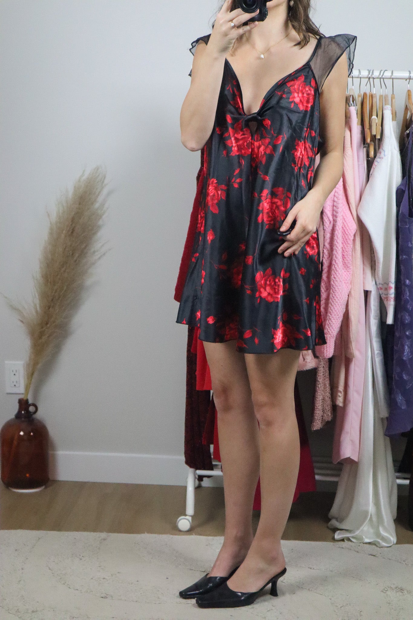 Made in Canada x Floral Satin Slip Dress (L/XL)