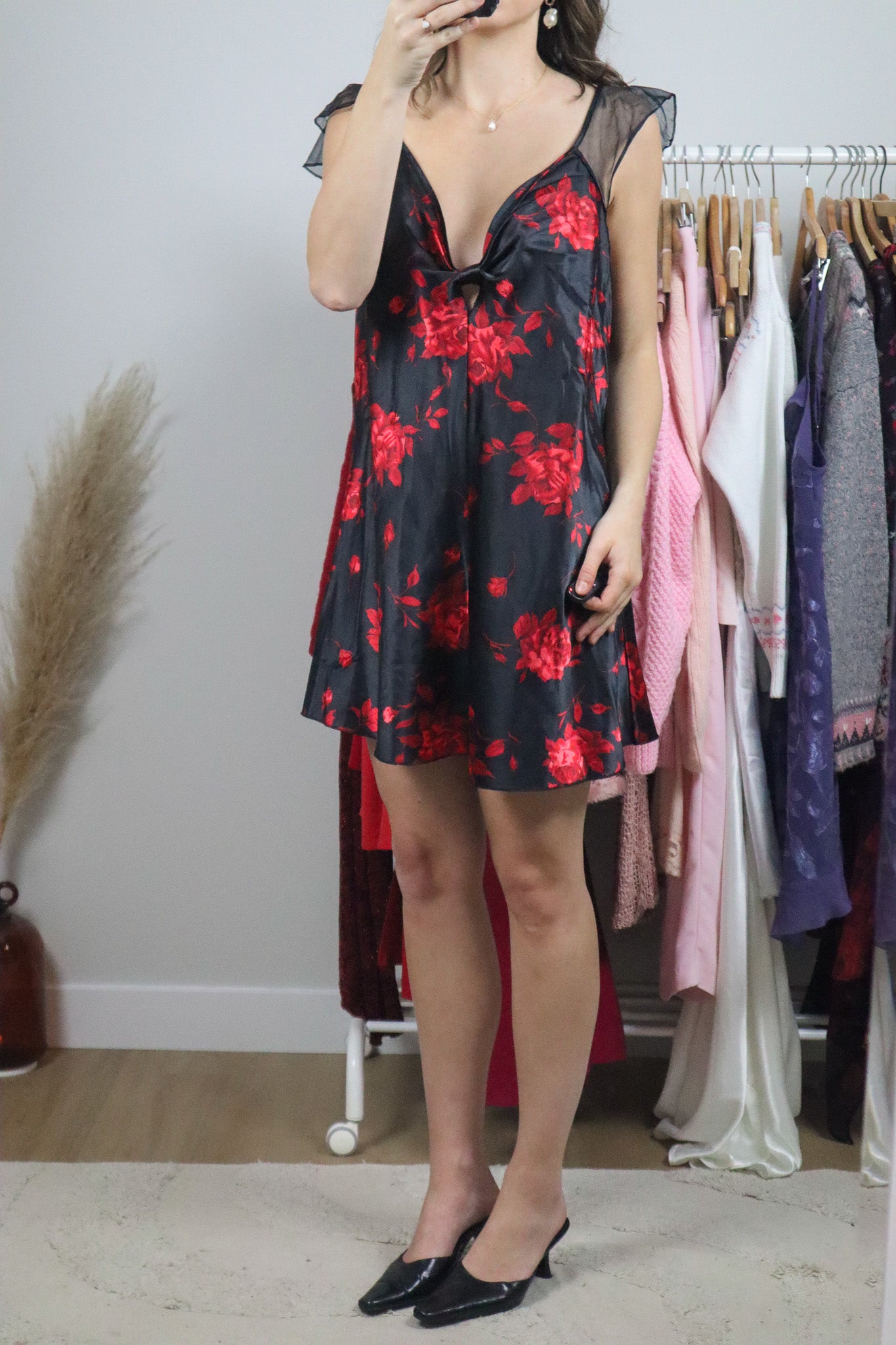 Made in Canada x Floral Satin Slip Dress (L/XL)
