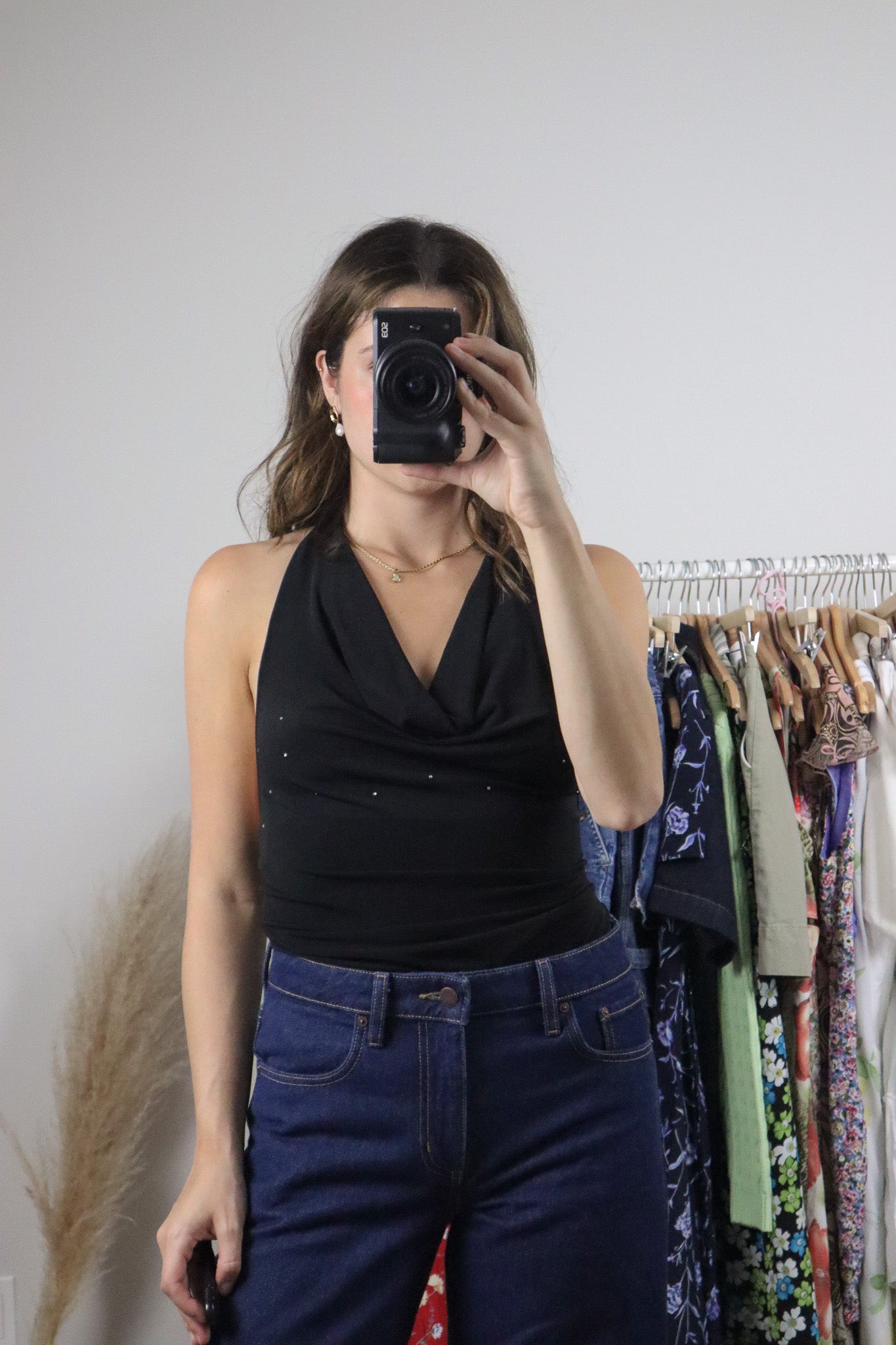 Made in Canada x Vintage x Rhinestone Halter Cowl Neck Tank (S)