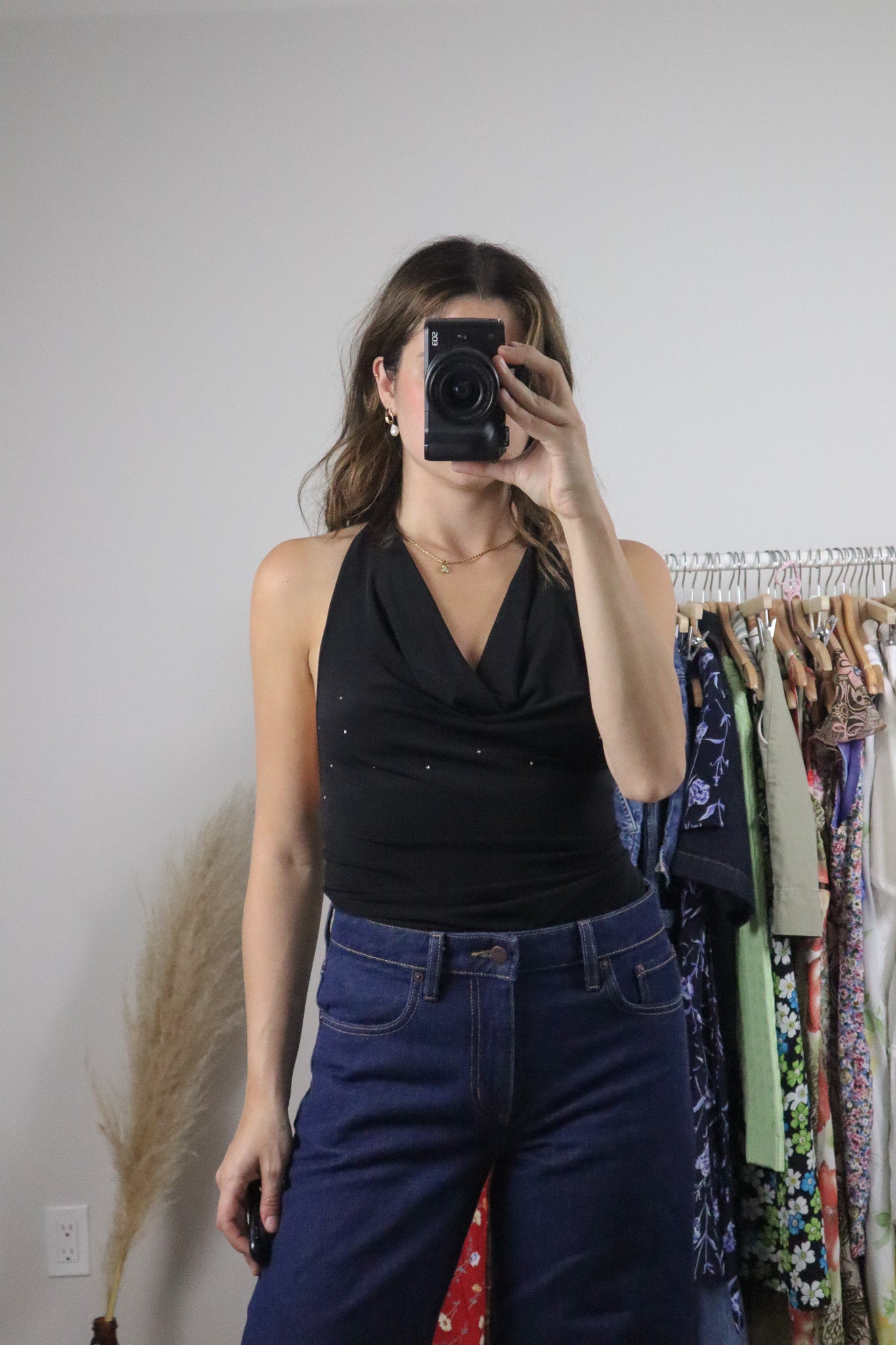 Made in Canada x Vintage x Rhinestone Halter Cowl Neck Tank (S)