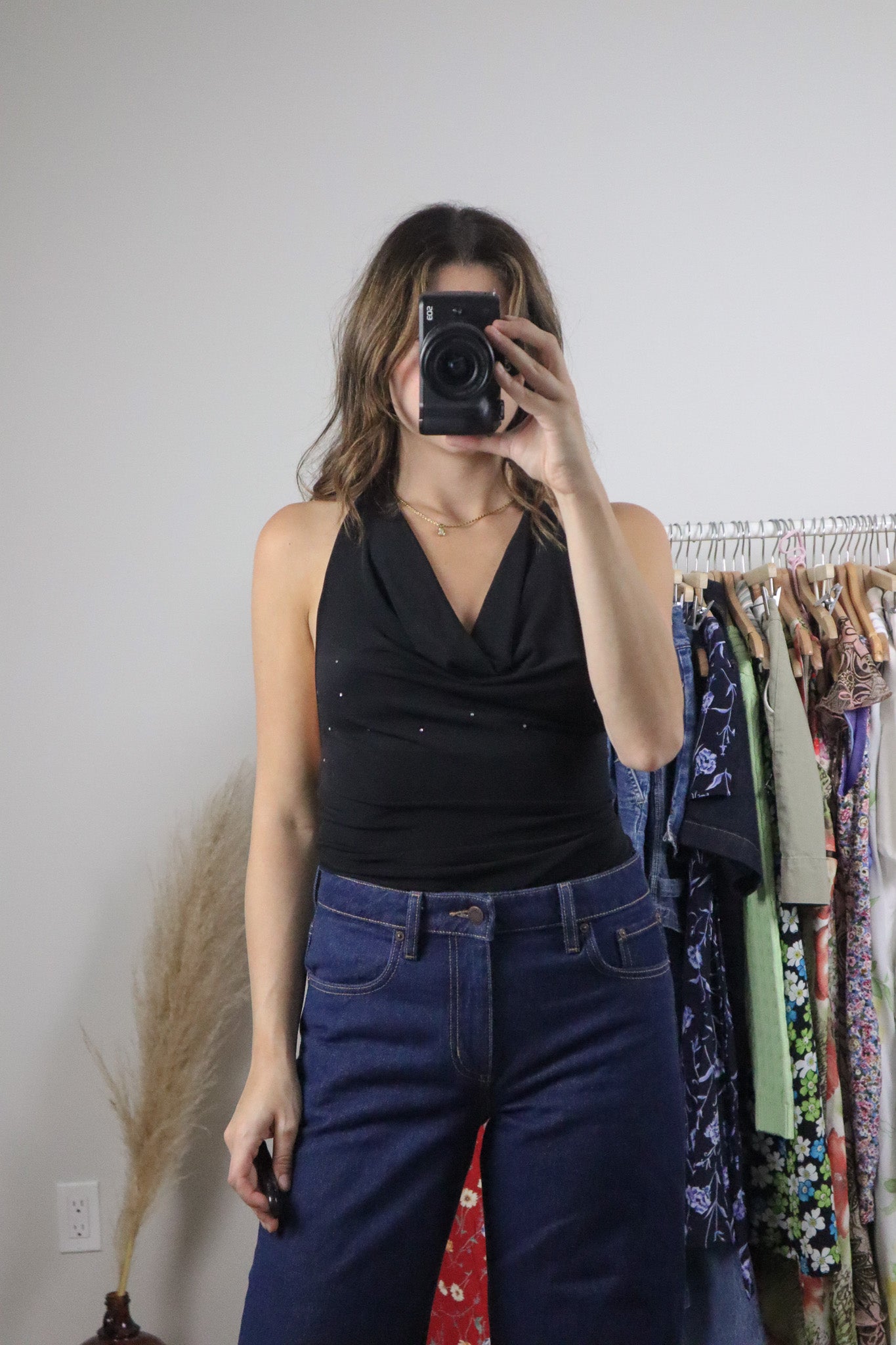 Made in Canada x Vintage x Rhinestone Halter Cowl Neck Tank (S)