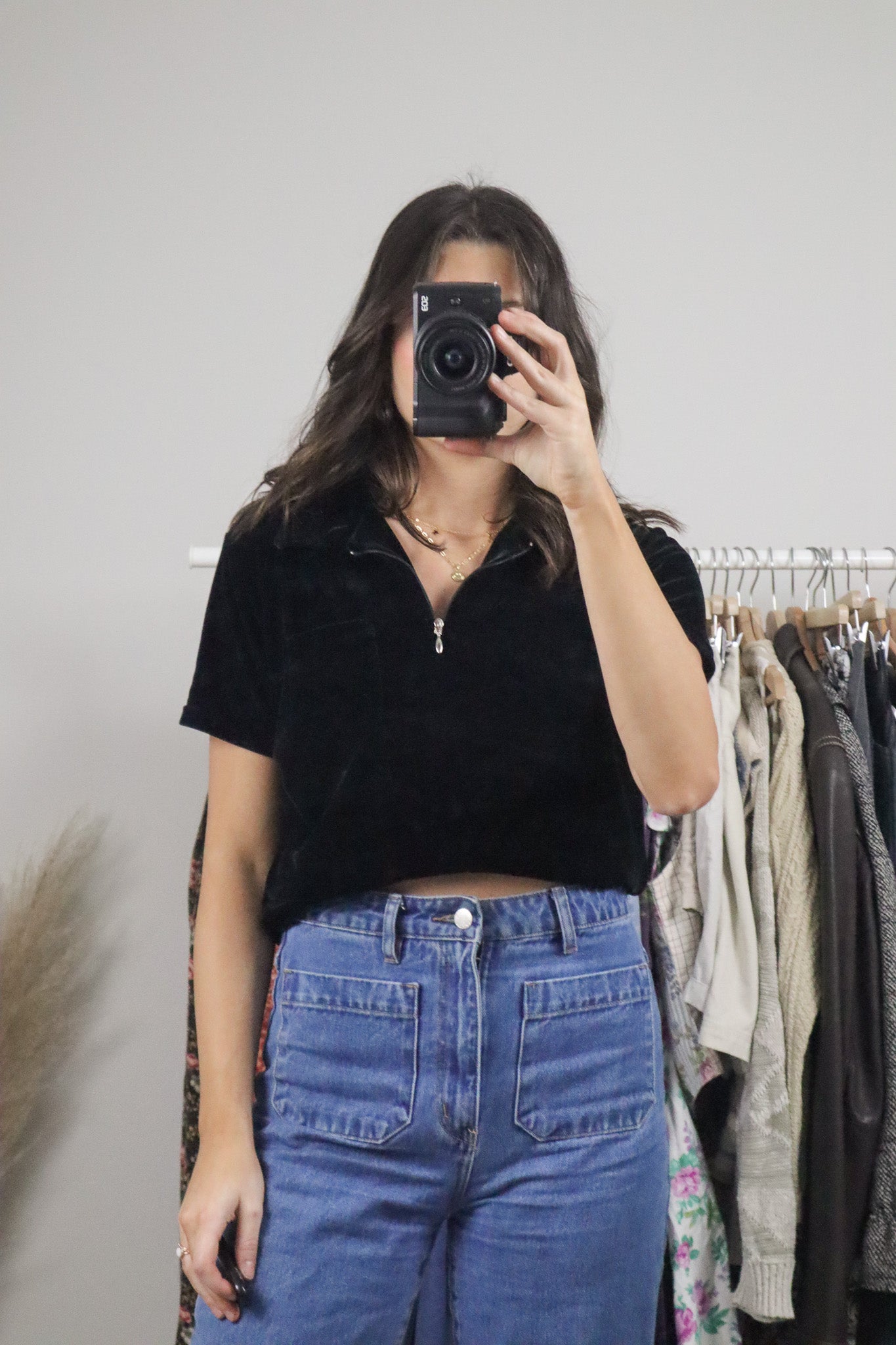 Made in USA x Vintage x Velvet Quater Zip Short-Sleeve (M)