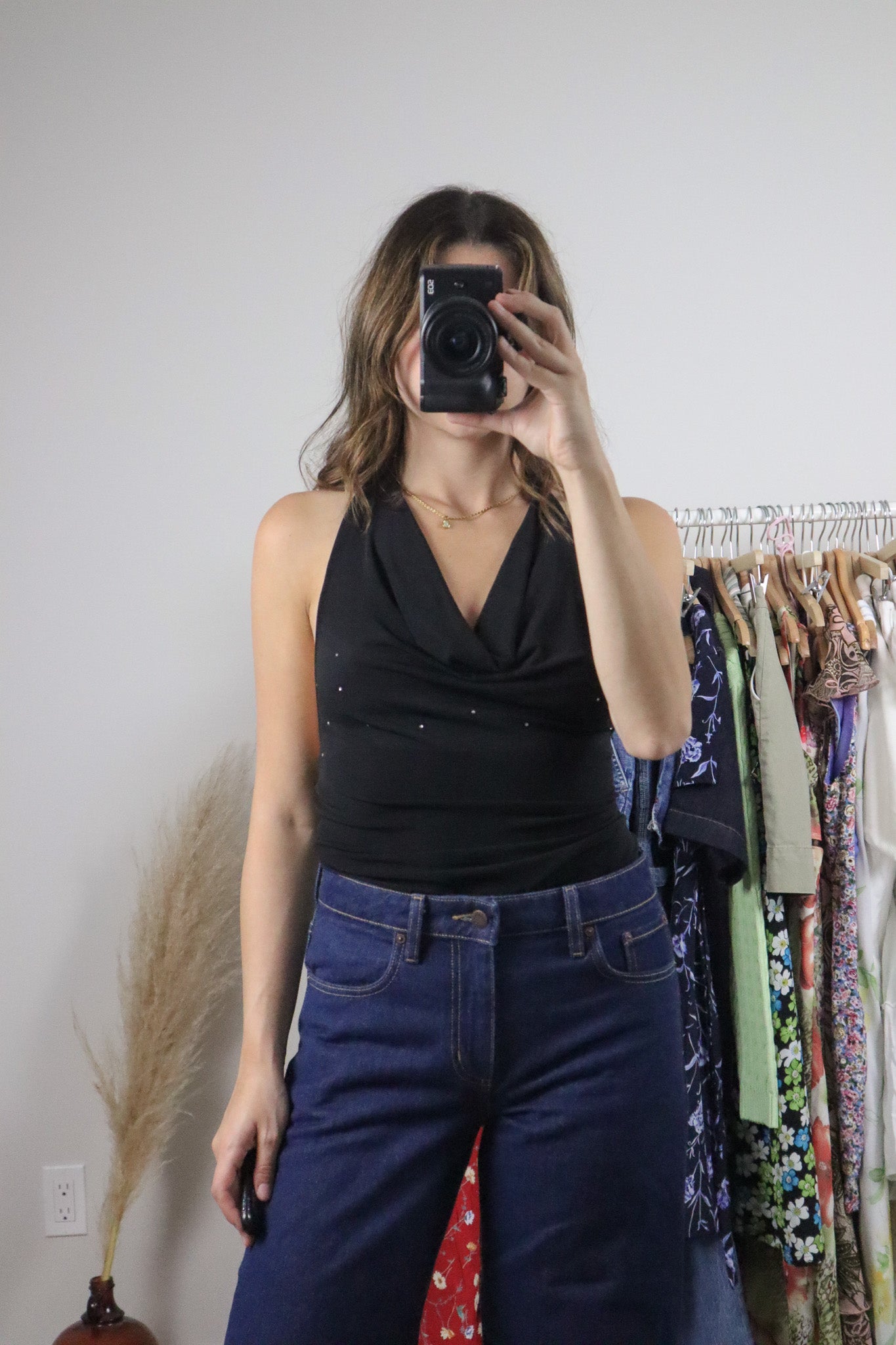 Made in Canada x Vintage x Rhinestone Halter Cowl Neck Tank (S)