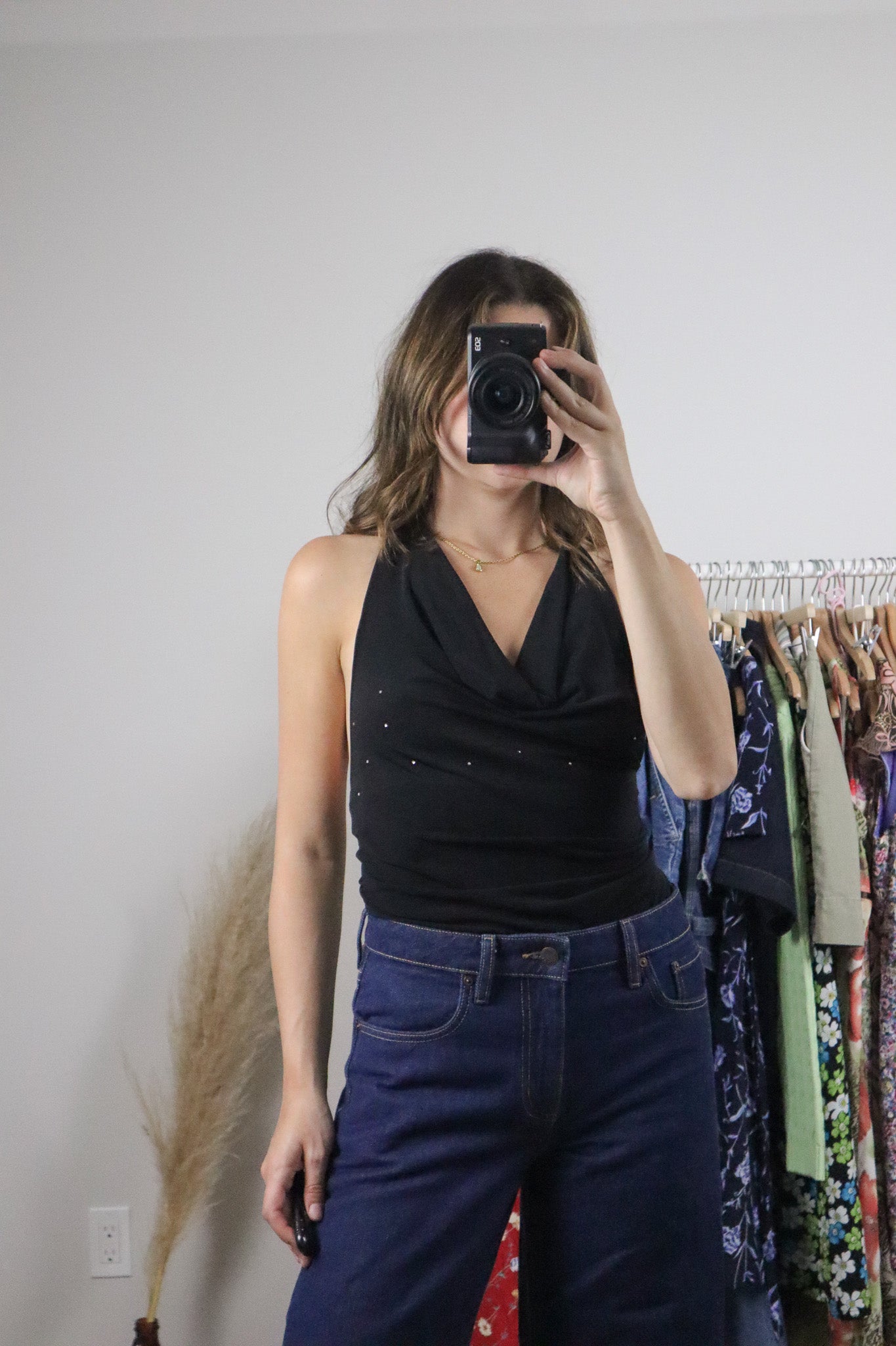 Made in Canada x Vintage x Rhinestone Halter Cowl Neck Tank (S)