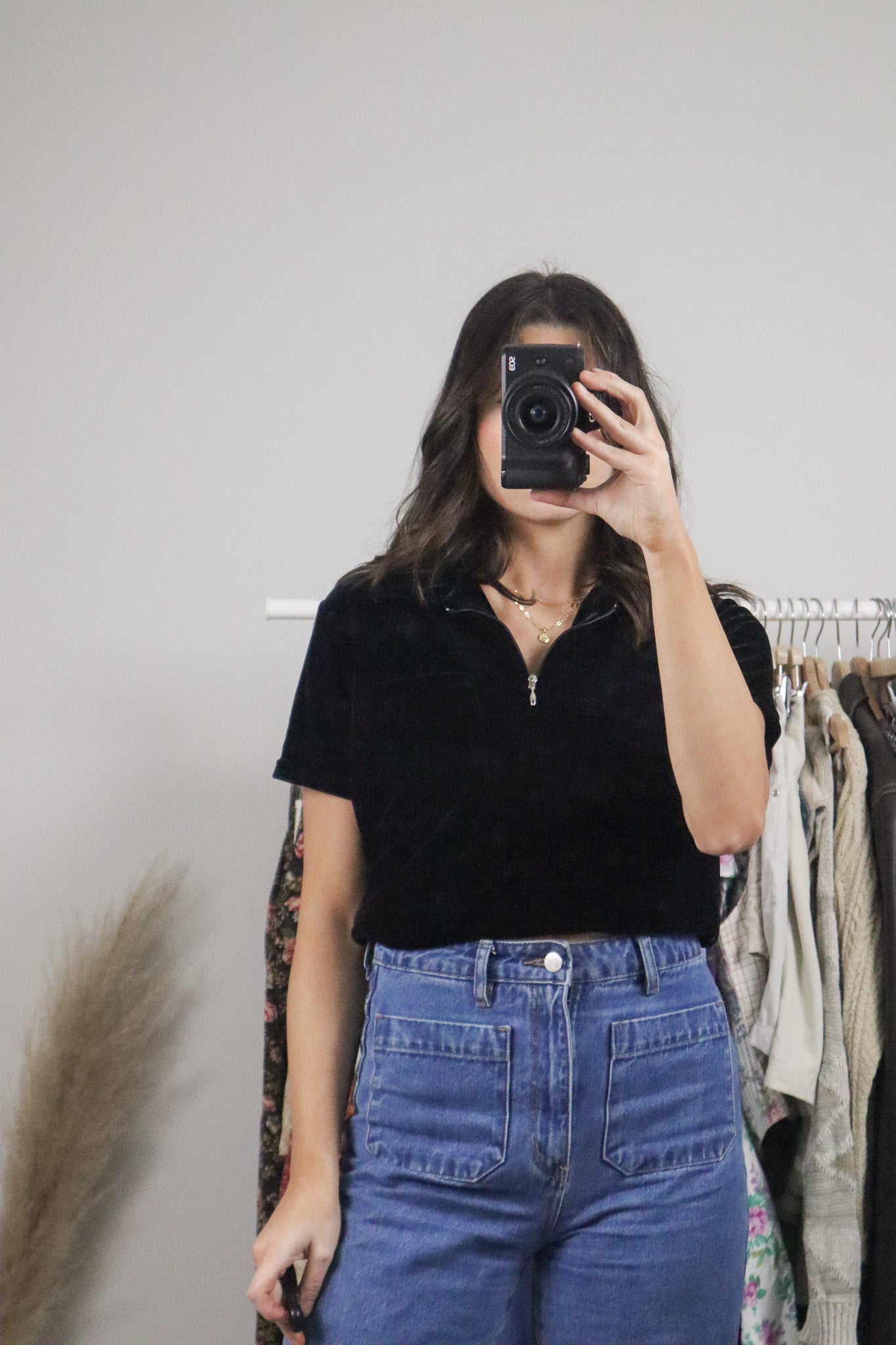 Made in USA x Vintage x Velvet Quater Zip Short-Sleeve (M)
