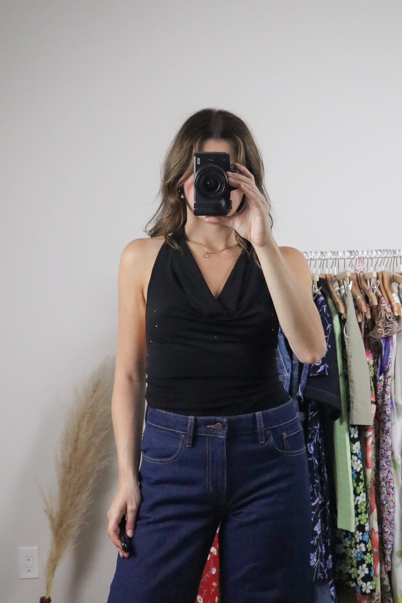 Made in Canada x Vintage x Rhinestone Halter Cowl Neck Tank (S)