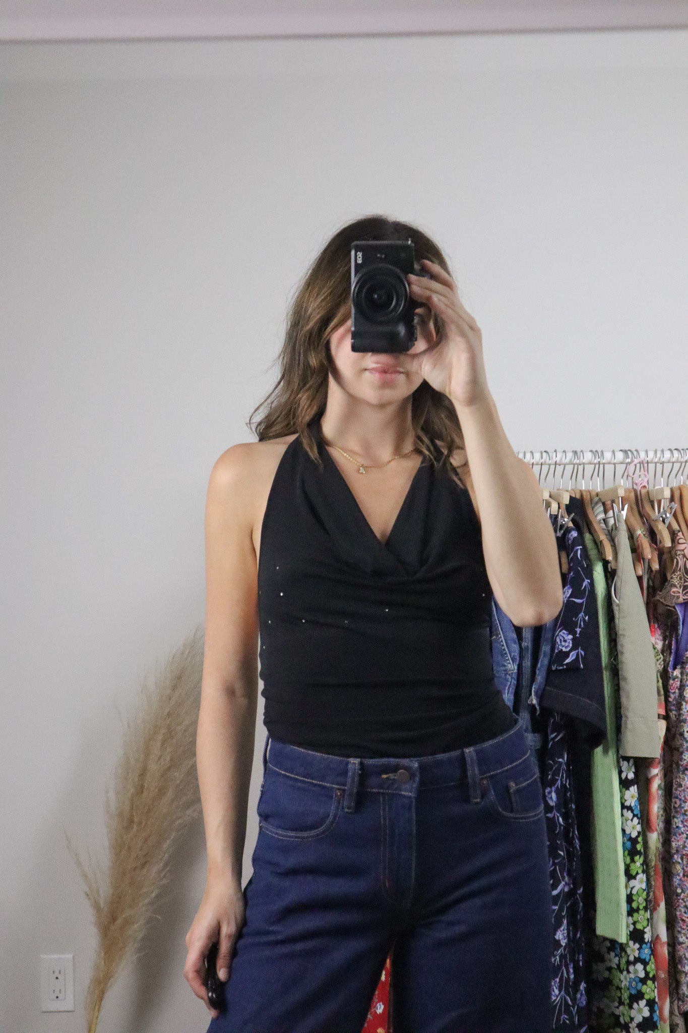 Made in Canada x Vintage x Rhinestone Halter Cowl Neck Tank (S)
