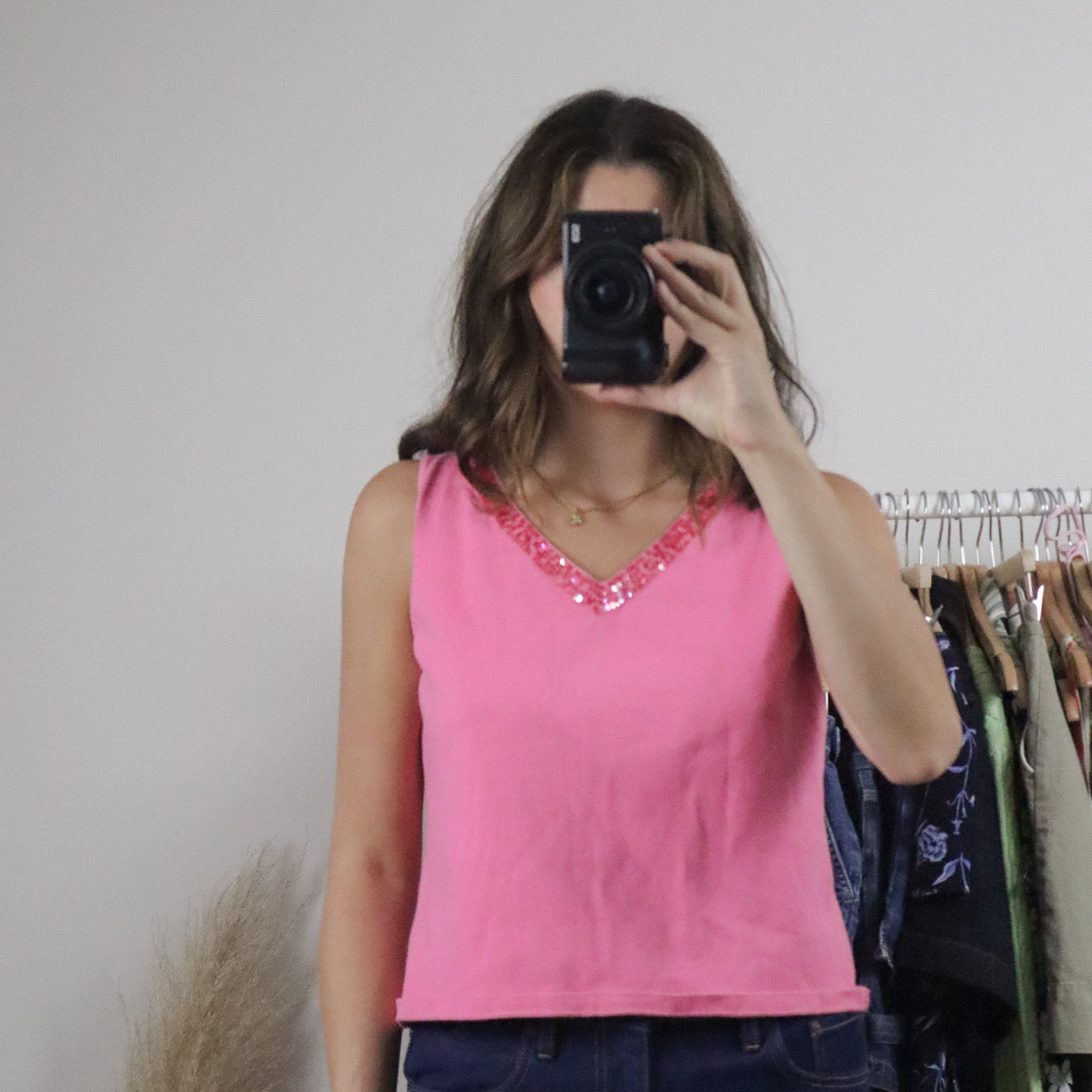 Vintage x Sequin V-Neck Knit Tank (S/M)