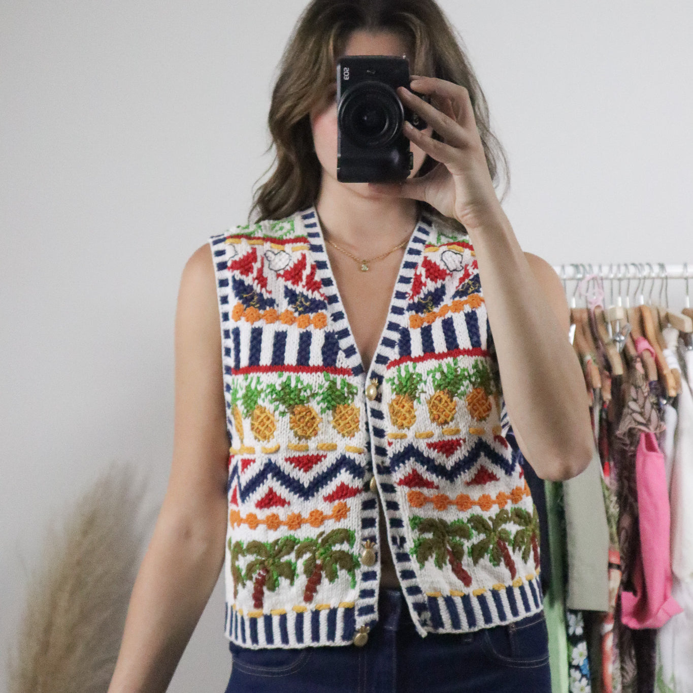 Vintage x Handknit Chunky Graphic Vest (M)
