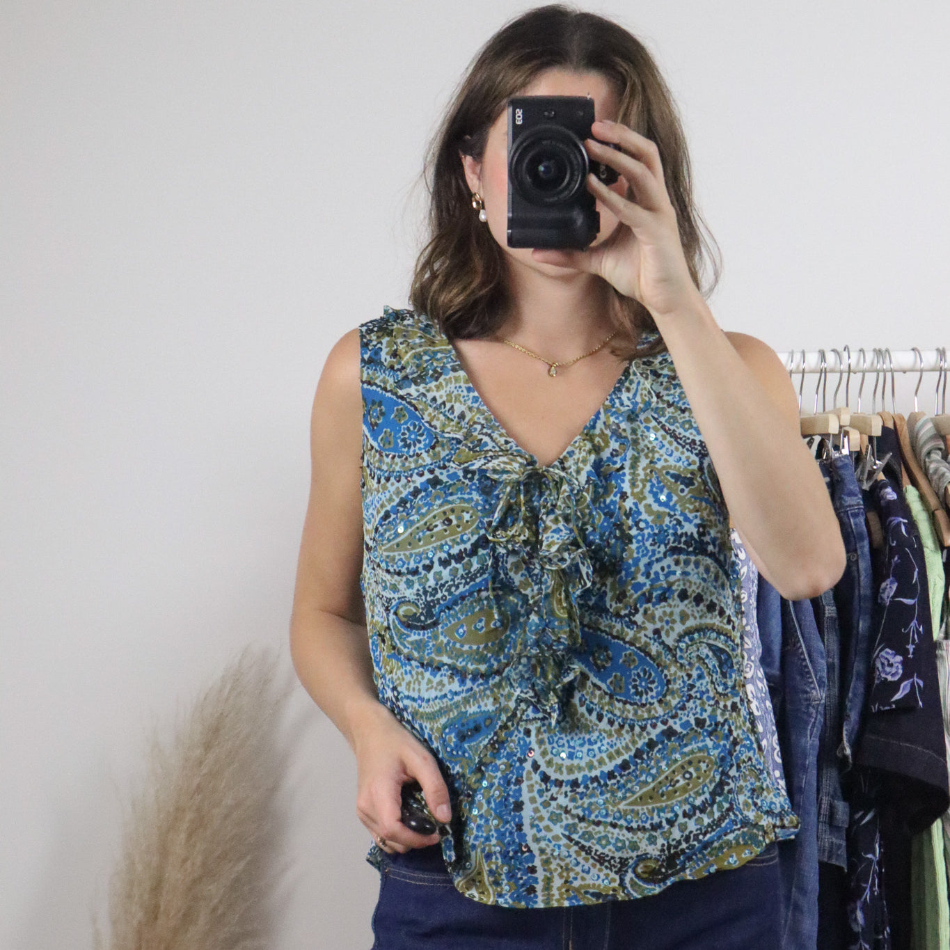 Vintage x Silk Beaded/Sequin Top (M)