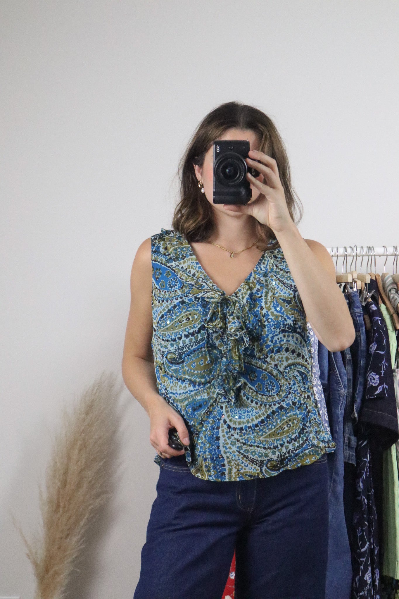 Vintage x Silk Beaded/Sequin Top (M)