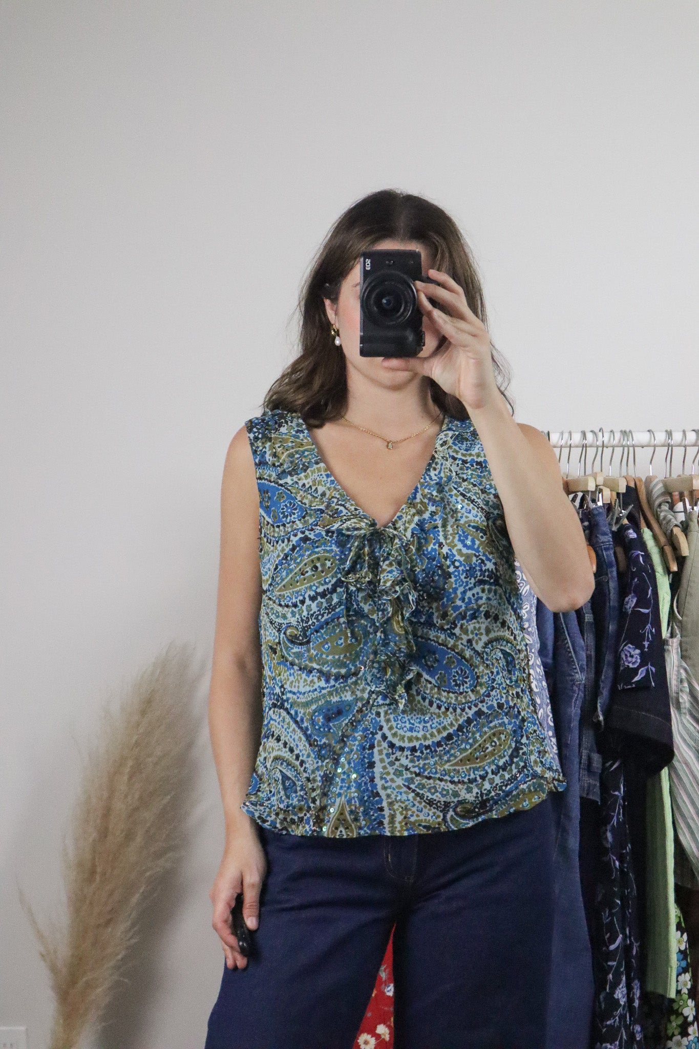 Vintage x Silk Beaded/Sequin Top (M)