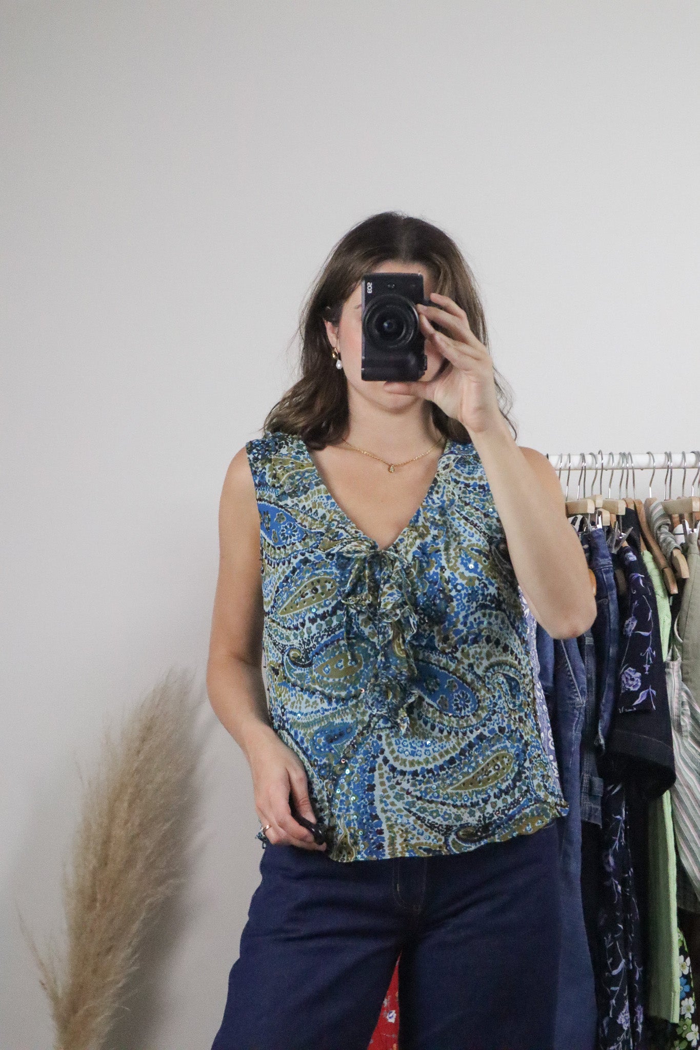 Vintage x Silk Beaded/Sequin Top (M)