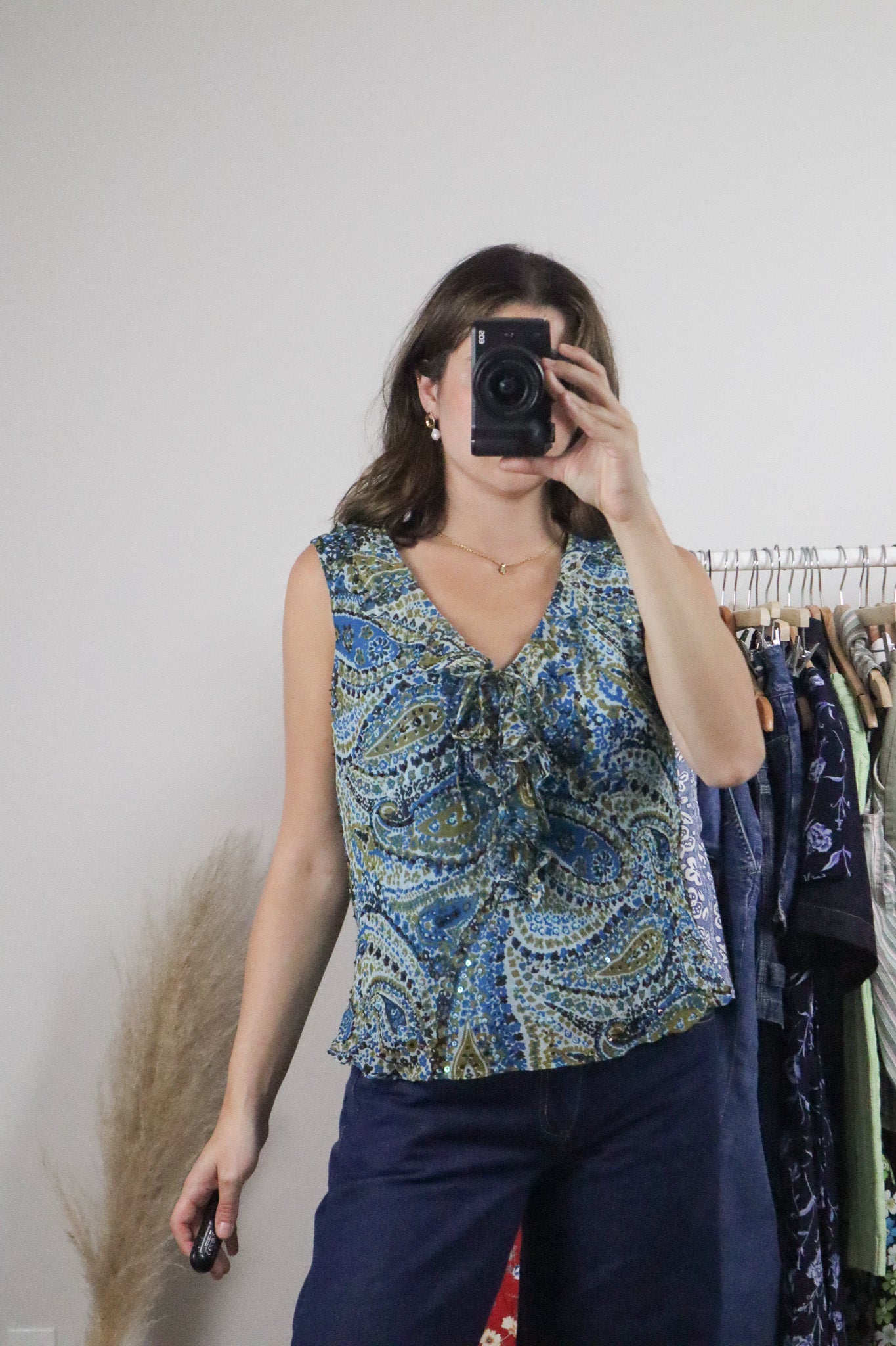 Vintage x Silk Beaded/Sequin Top (M)