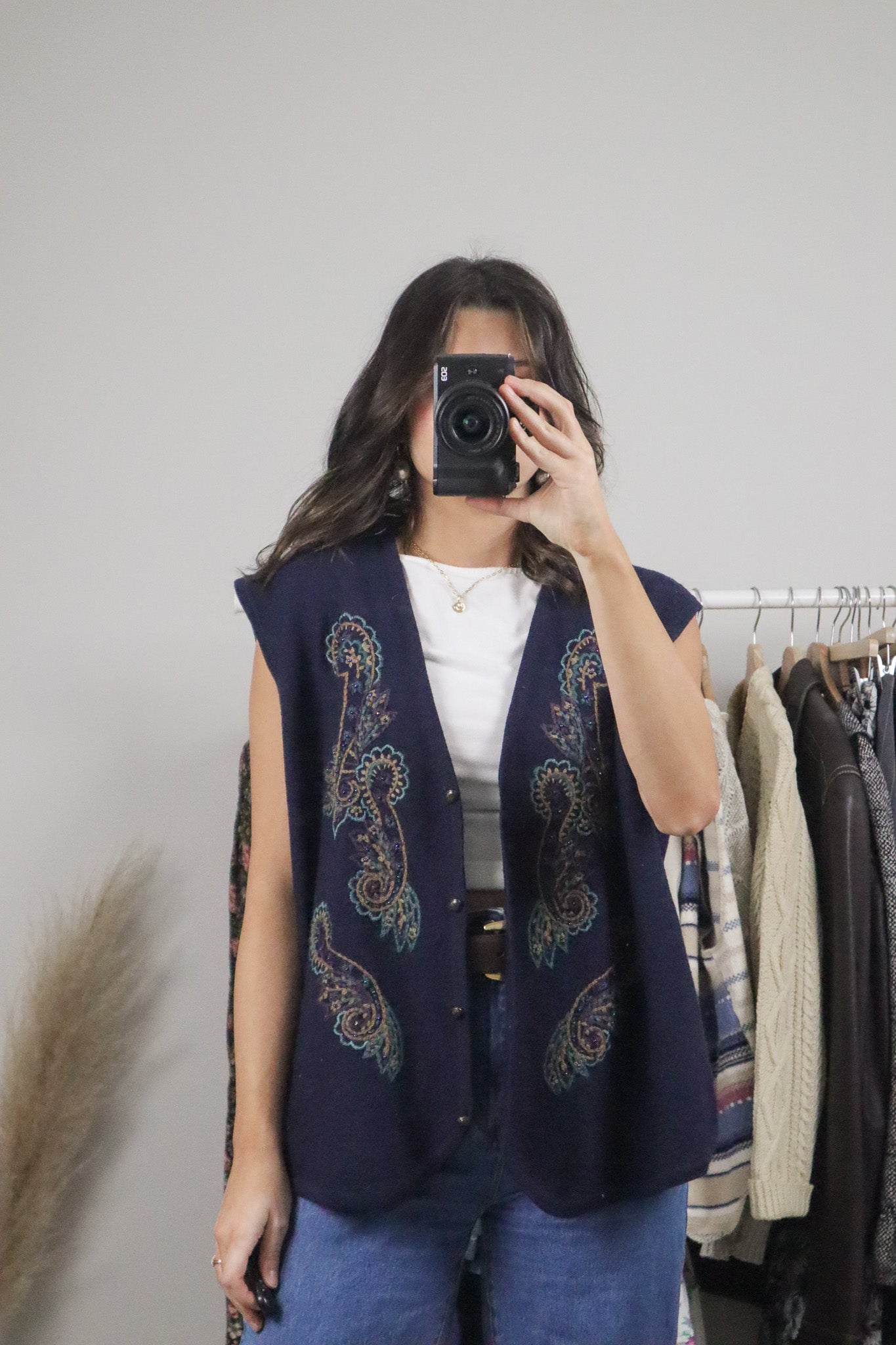 Vintage x Wool Blend Embroidered/Beaded Vest (L/XL)