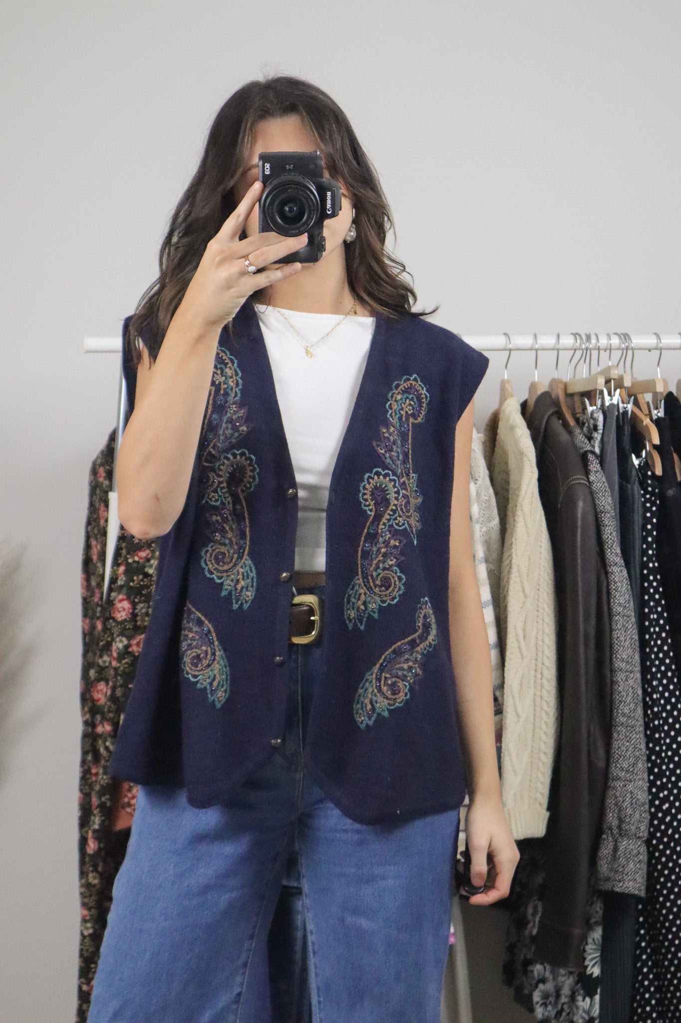 Vintage x Wool Blend Embroidered/Beaded Vest (L/XL)