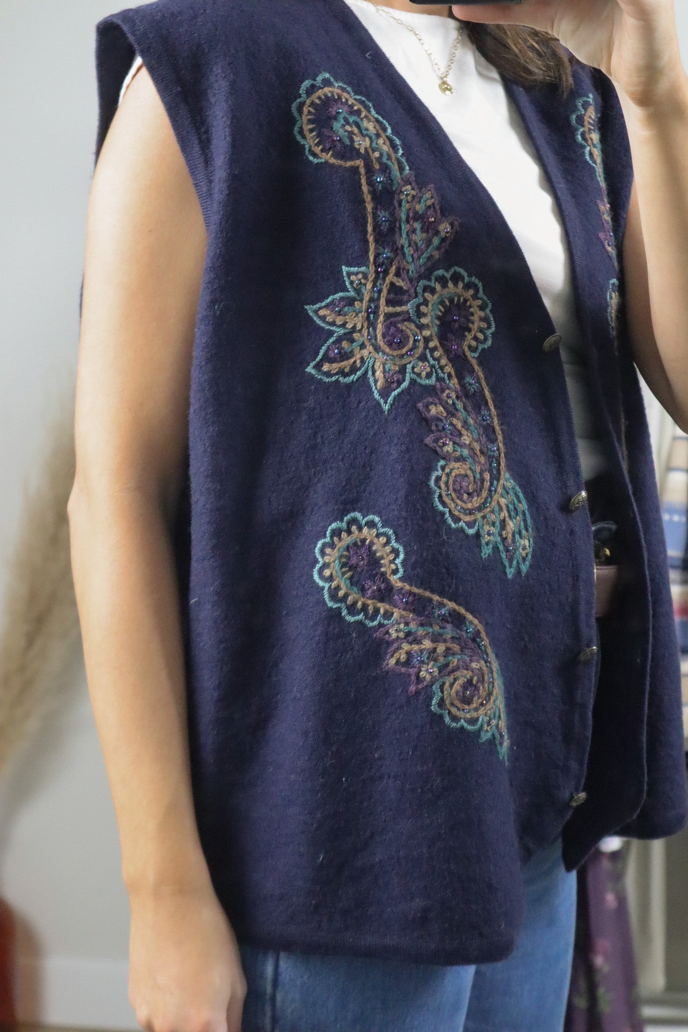 Vintage x Wool Blend Embroidered/Beaded Vest (L/XL)