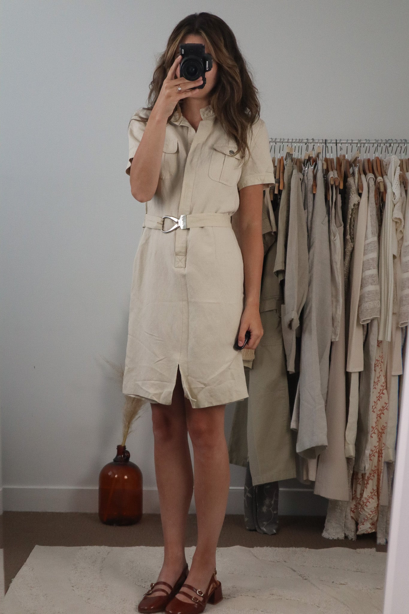 Vintage x Linen Blend Belted Dress (S)