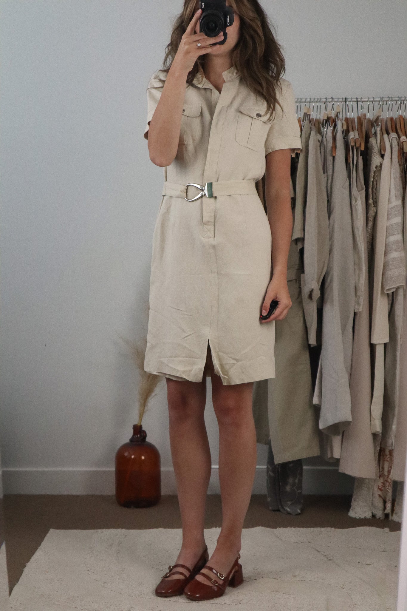 Vintage x Linen Blend Belted Dress (S)