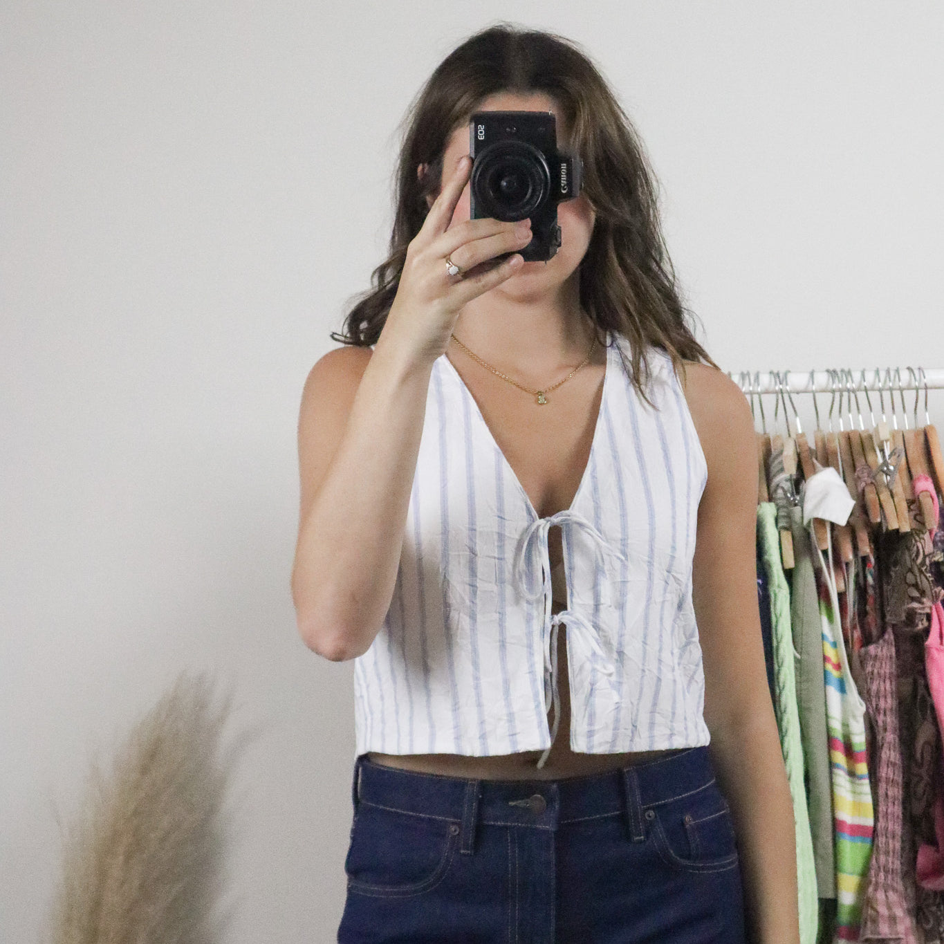 Modern x Tie Crinkle Striped Cropped Top (S)
