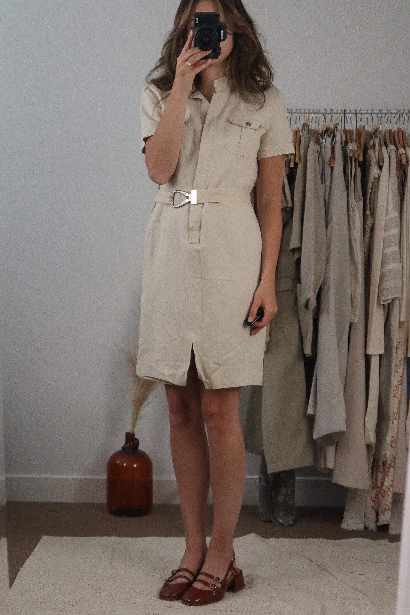 Vintage x Linen Blend Belted Dress (S)