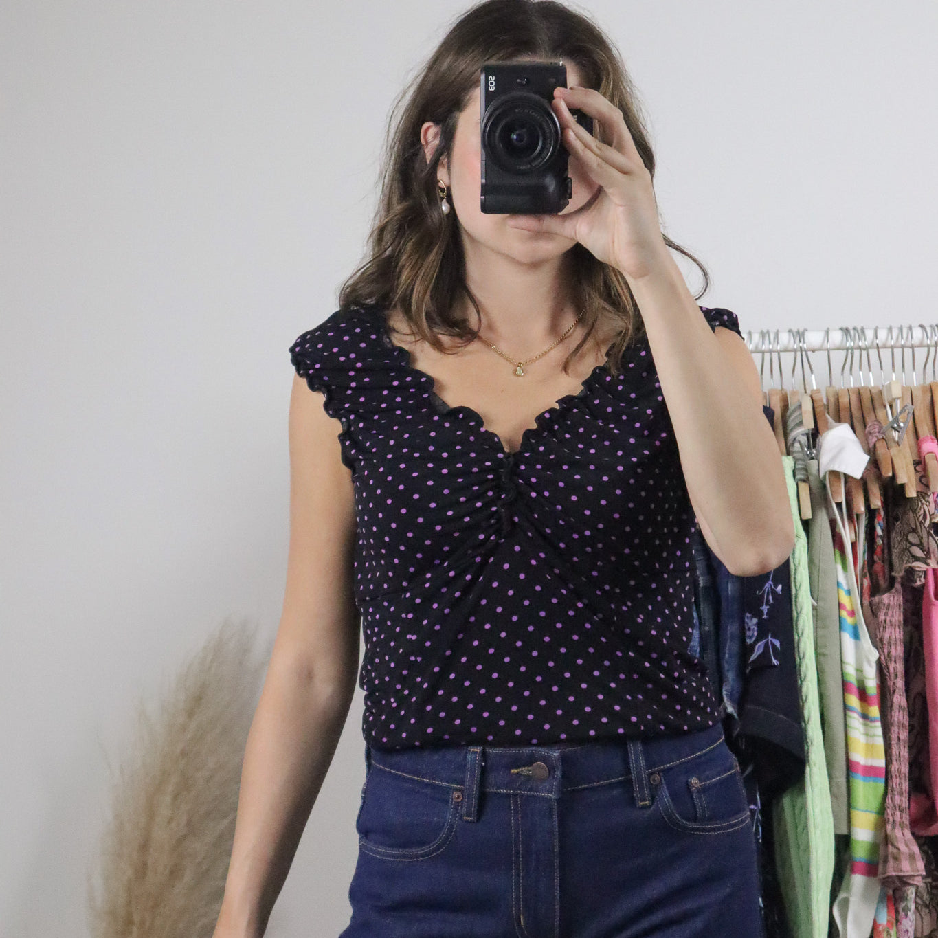 Made in Canada x Vintage x Polka Dot Milkmaid Top (L)