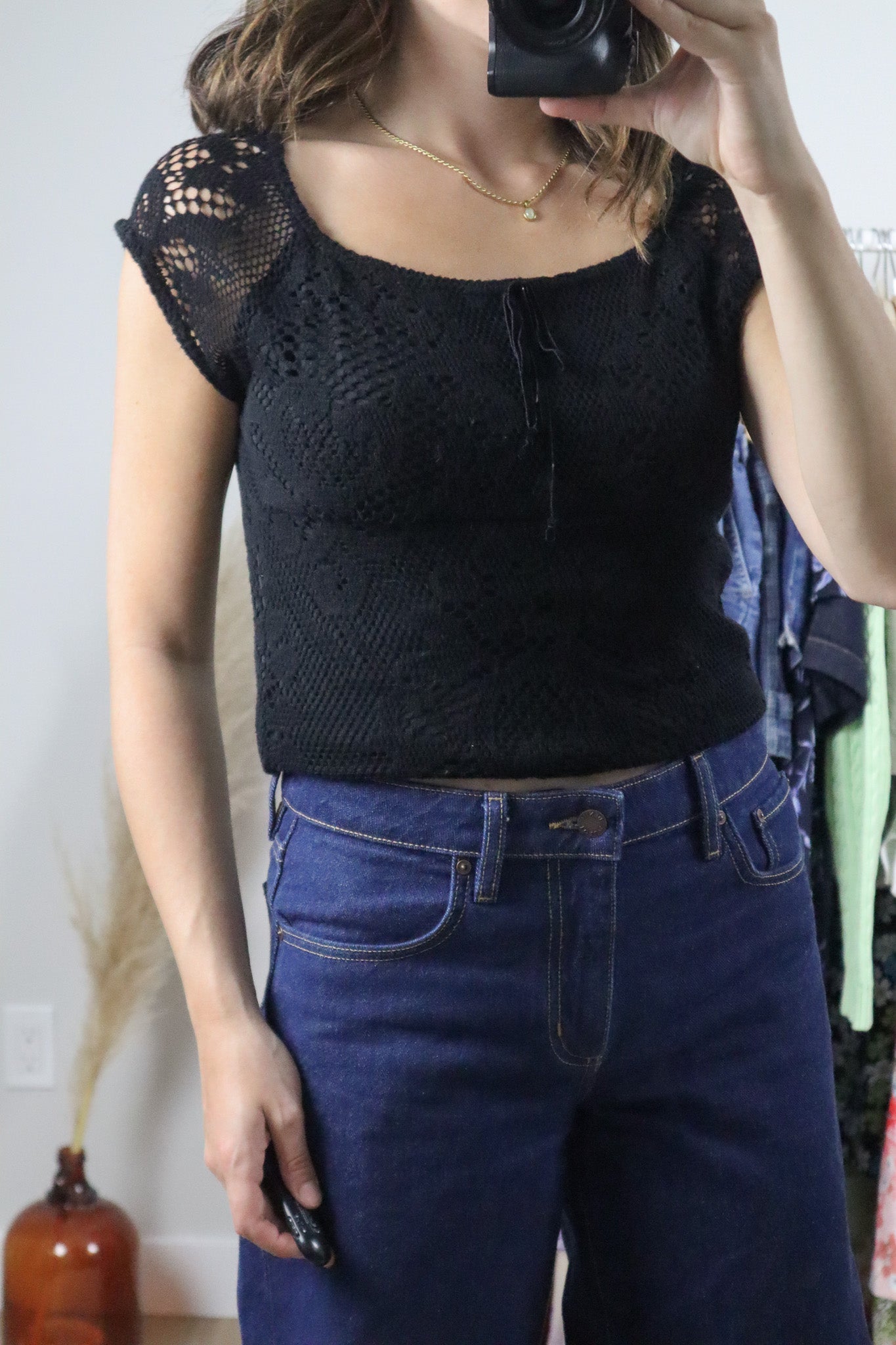 Made in Canada x Vintage x Lace Short-Sleeve Knit (M)