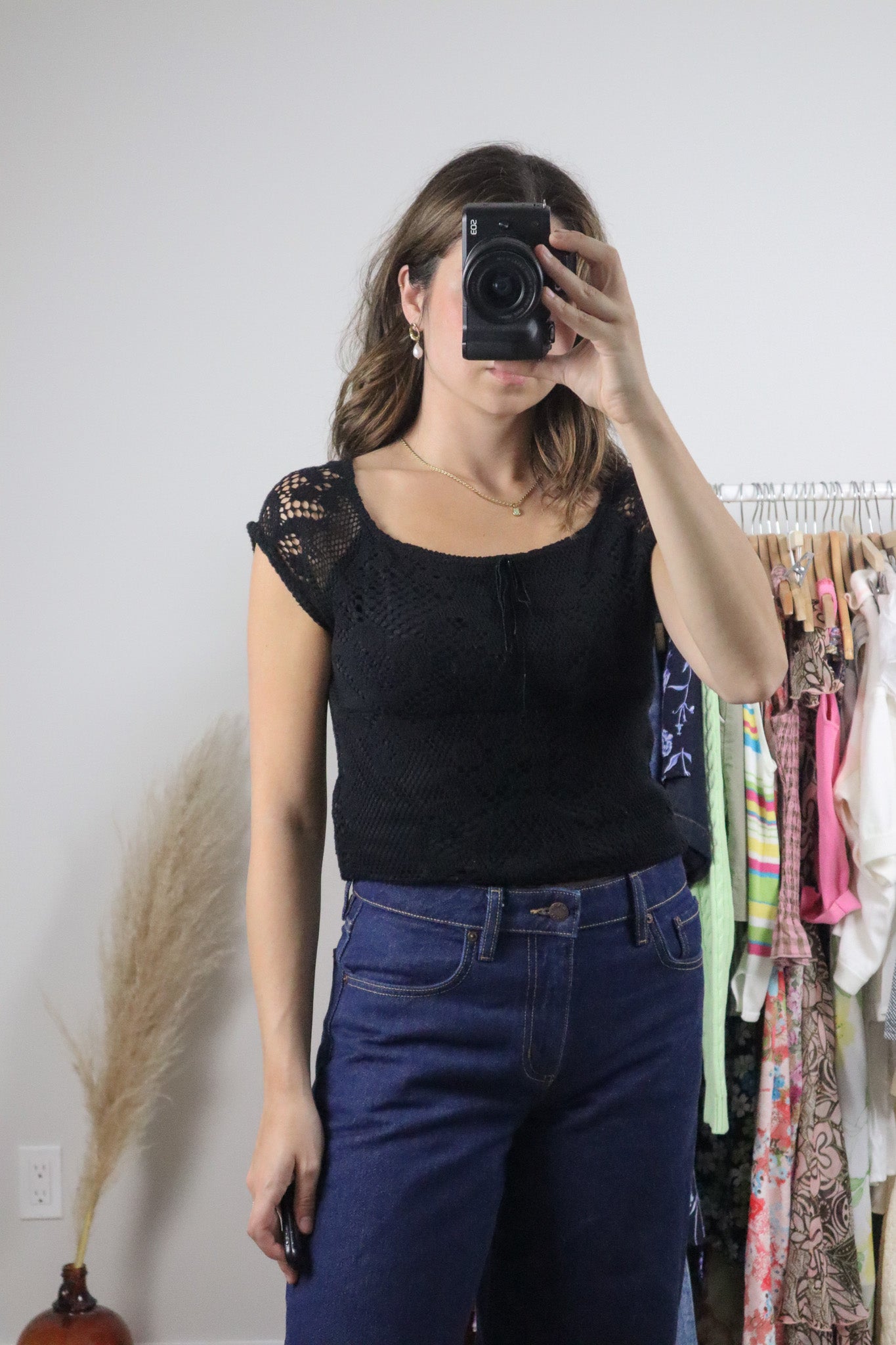 Made in Canada x Vintage x Lace Short-Sleeve Knit (M)