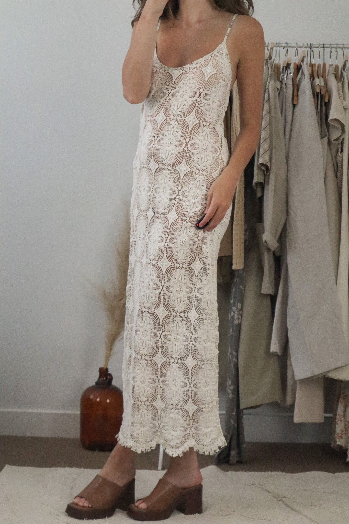 Made in USA x Vintage x Lace Maxi Dress (M/L)