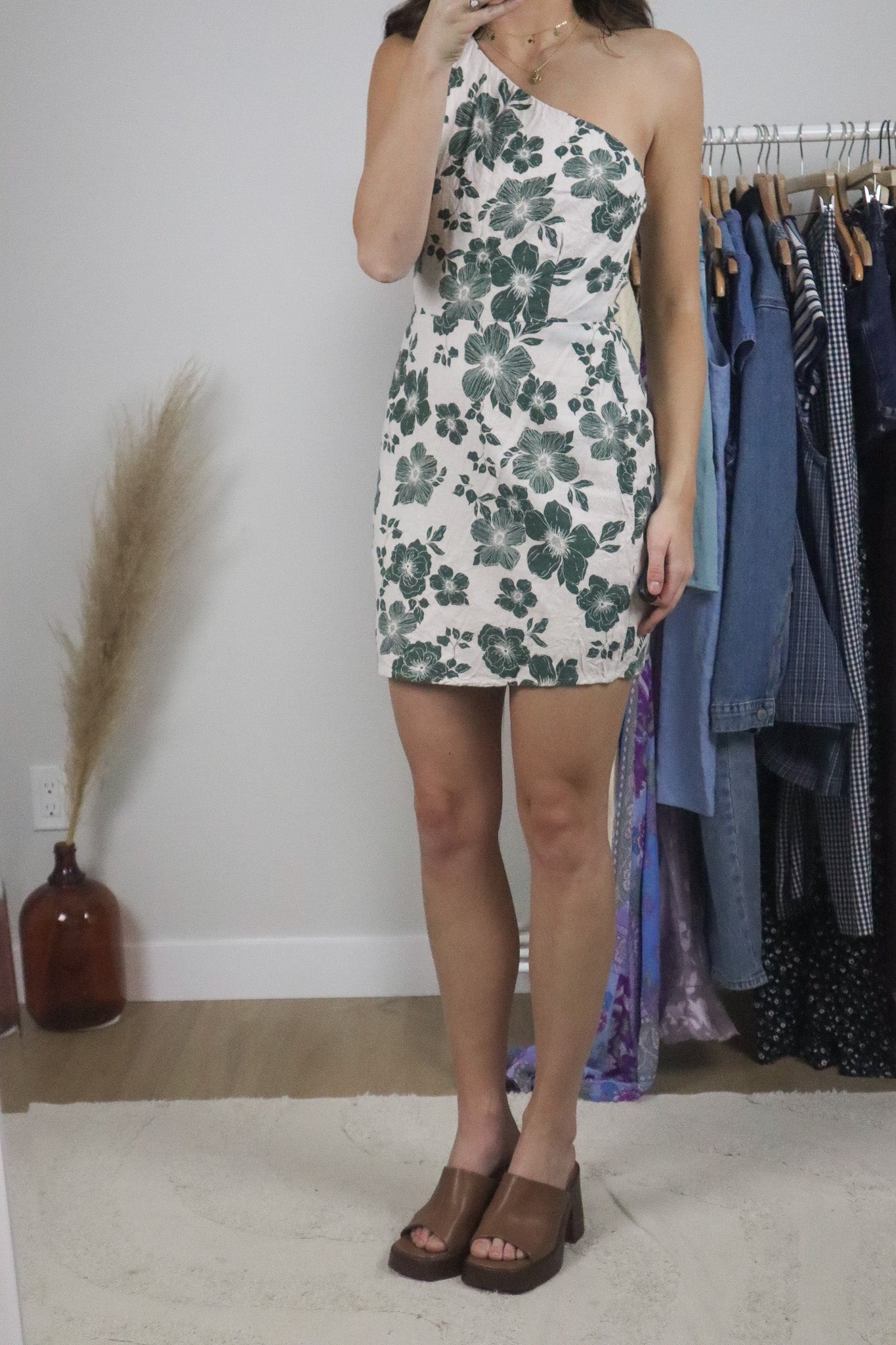 Modern x Linen Blend Floral One Shoulder Dress (S)