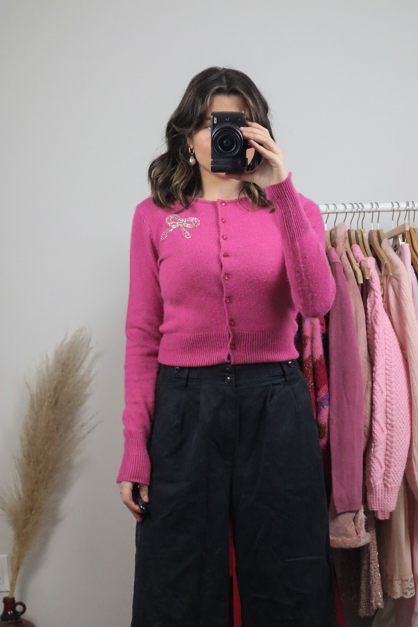 Vintage x Angora Blend Bow Beaded Cardigan (S)