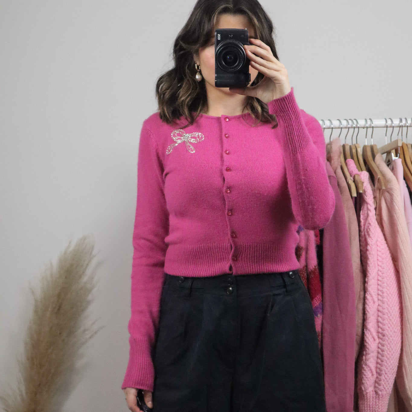 Vintage x Angora Blend Bow Beaded Cardigan (S)