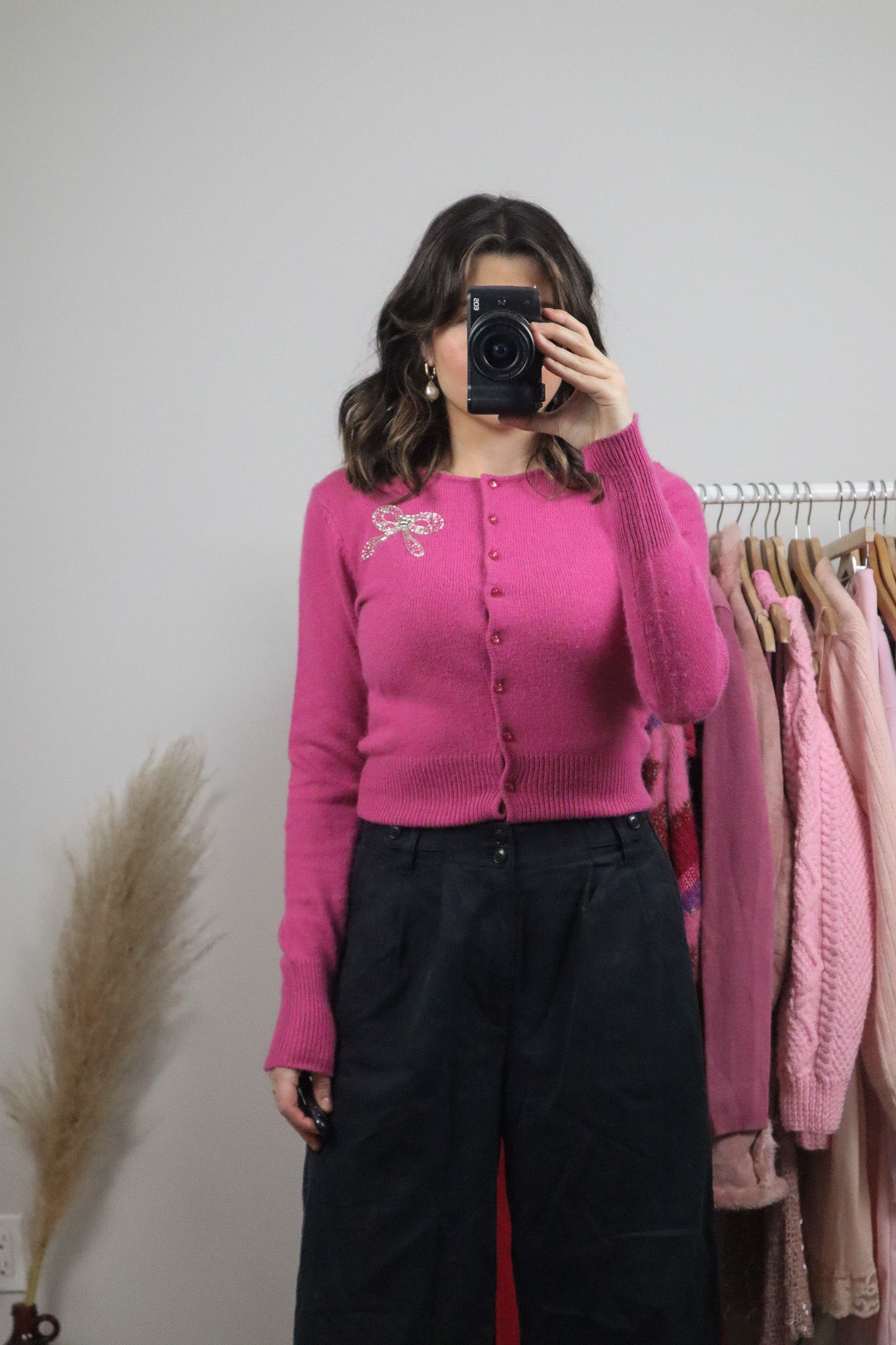Vintage x Angora Blend Bow Beaded Cardigan (S)