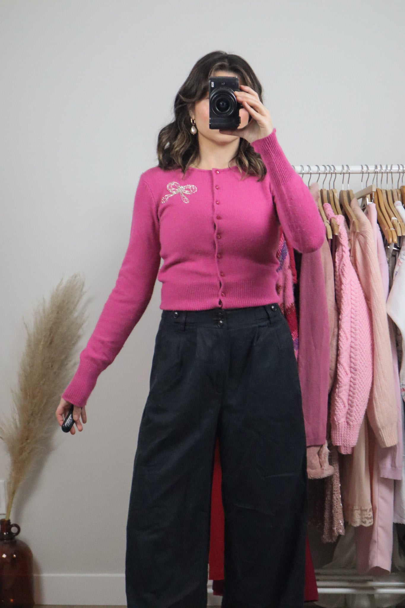 Vintage x Angora Blend Bow Beaded Cardigan (S)