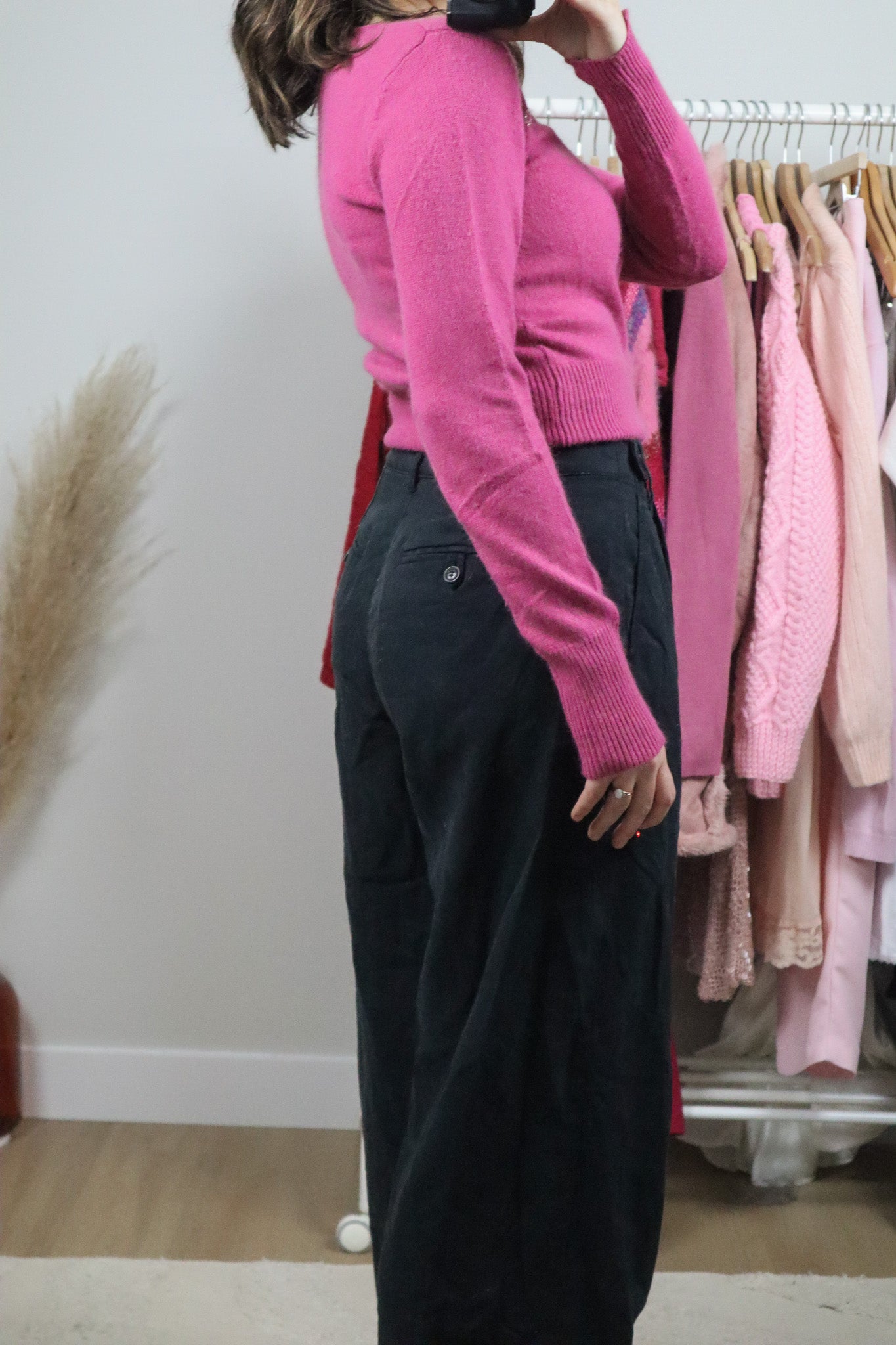 Vintage x Angora Blend Bow Beaded Cardigan (S)