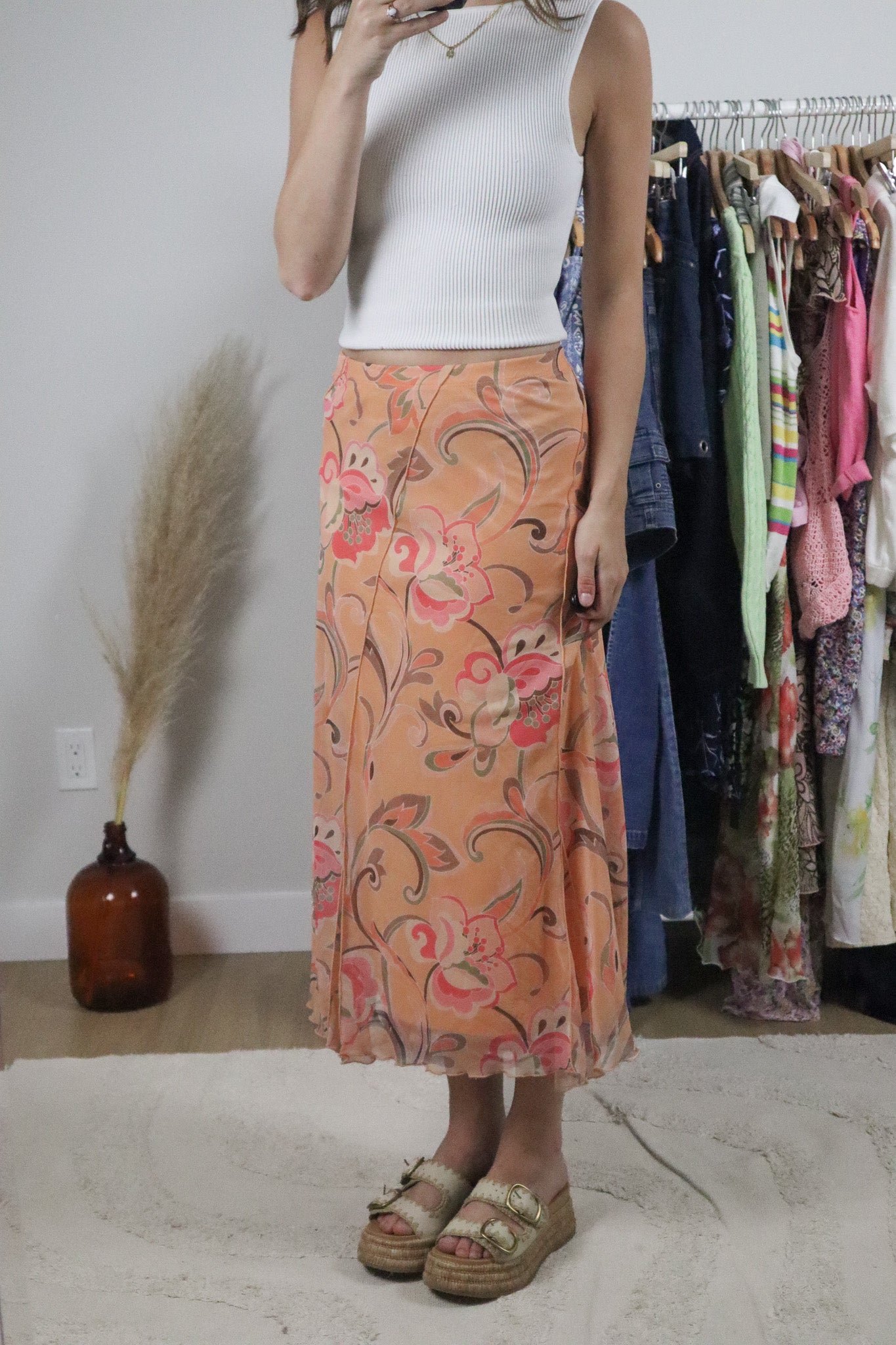 Made in Canada x Vintage x Mesh Patterned Maxi Skirt (S)