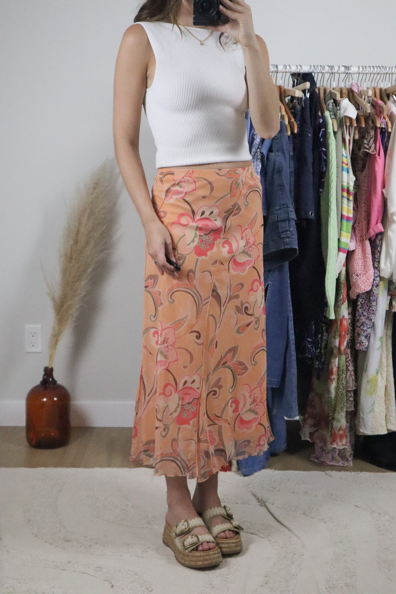 Made in Canada x Vintage x Mesh Patterned Maxi Skirt (S)