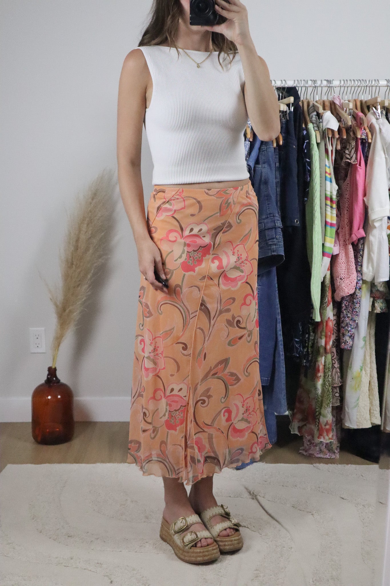 Made in Canada x Vintage x Mesh Patterned Maxi Skirt (S)