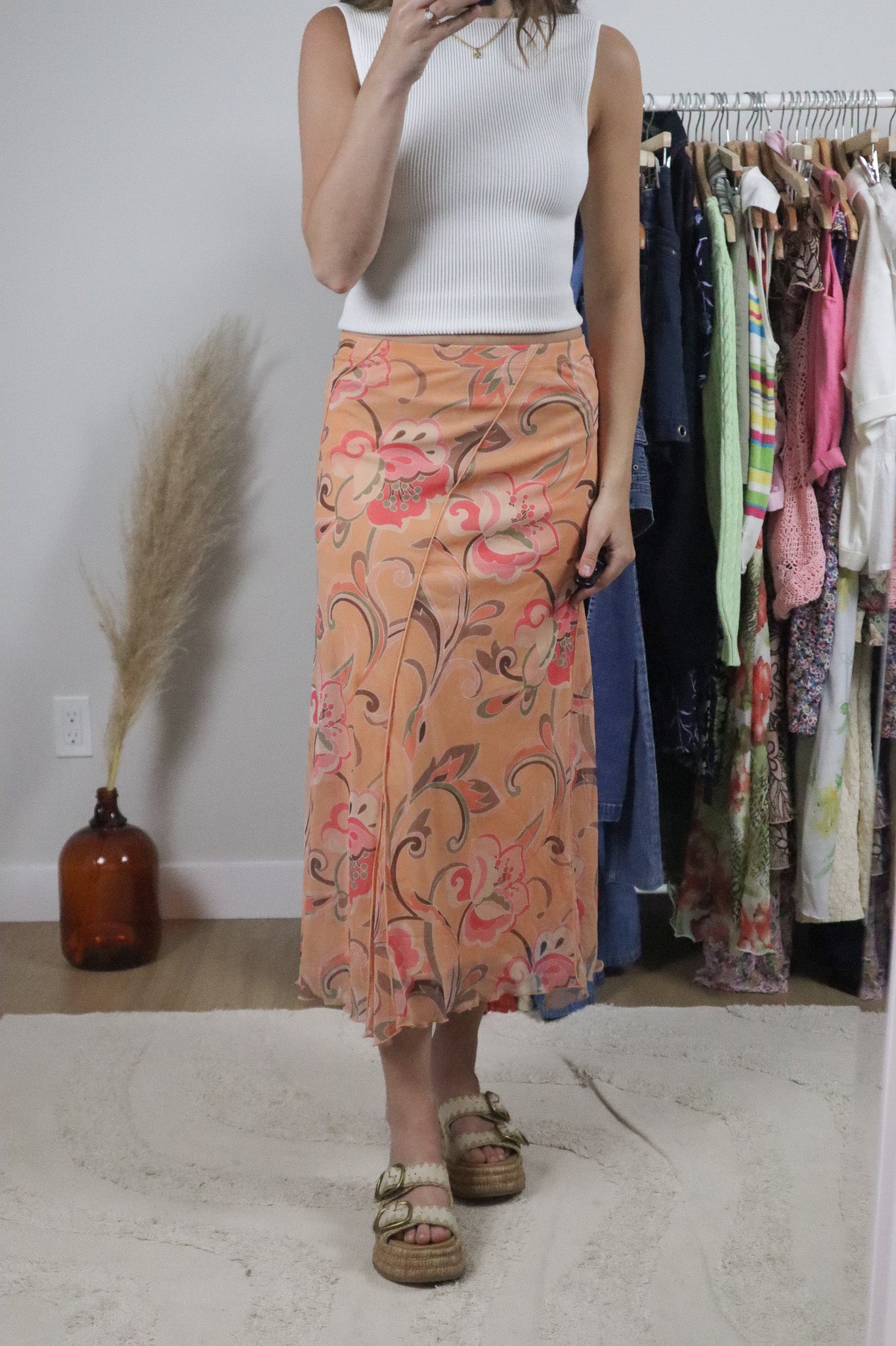 Made in Canada x Vintage x Mesh Patterned Maxi Skirt (S)