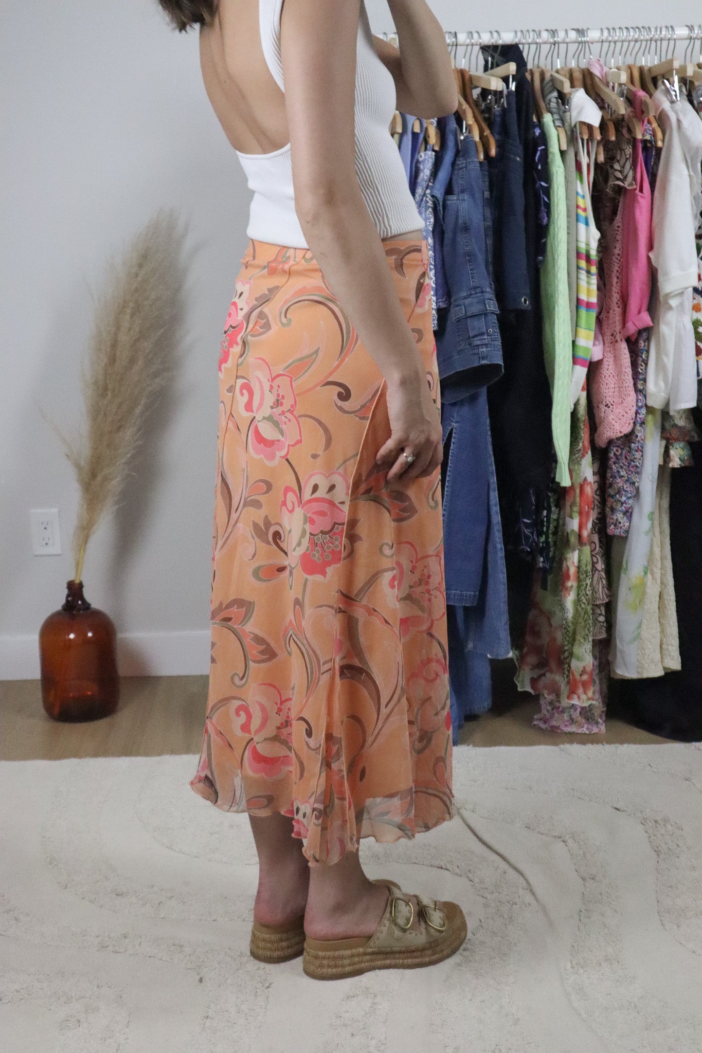 Made in Canada x Vintage x Mesh Patterned Maxi Skirt (S)