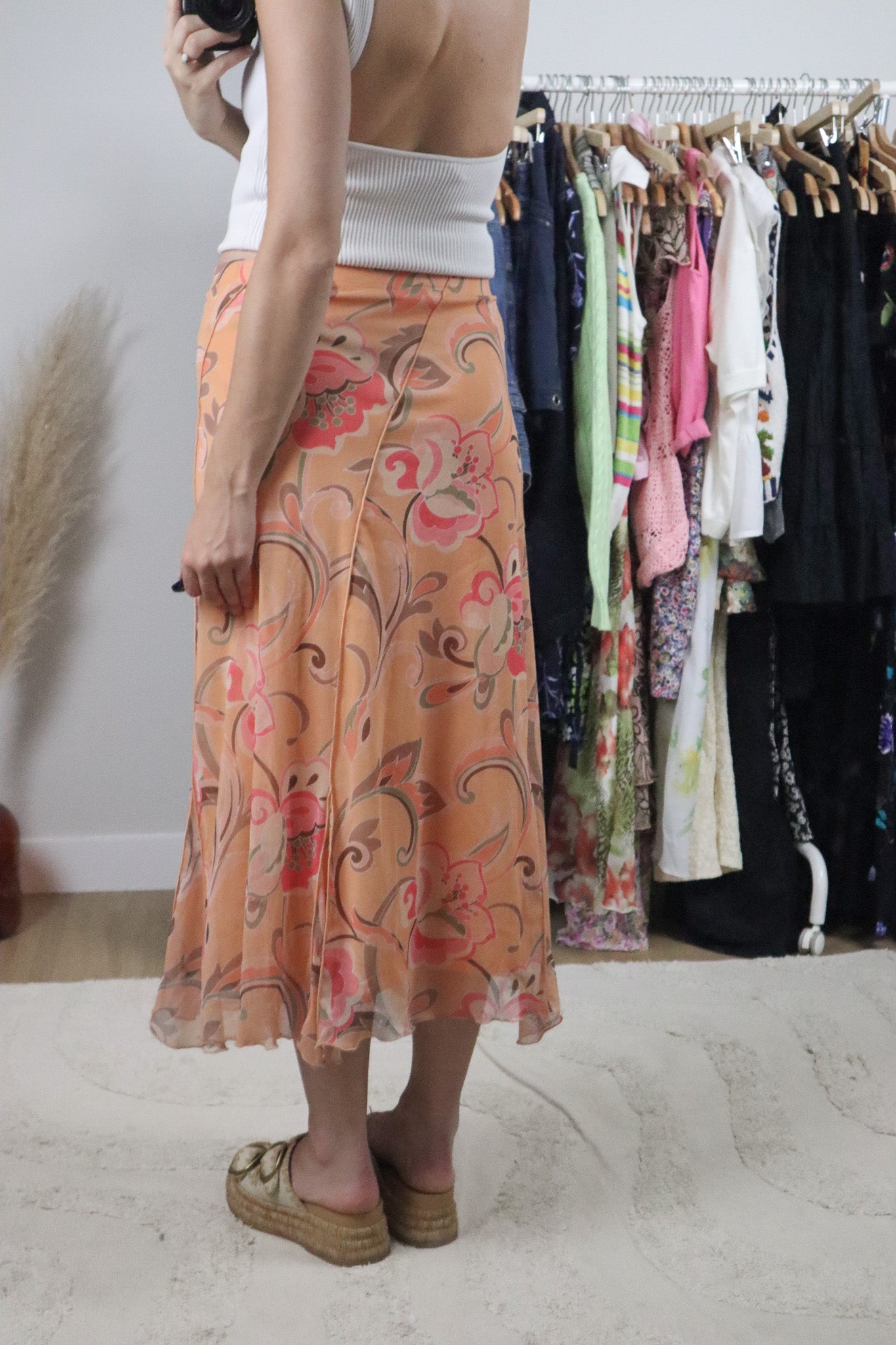 Made in Canada x Vintage x Mesh Patterned Maxi Skirt (S)
