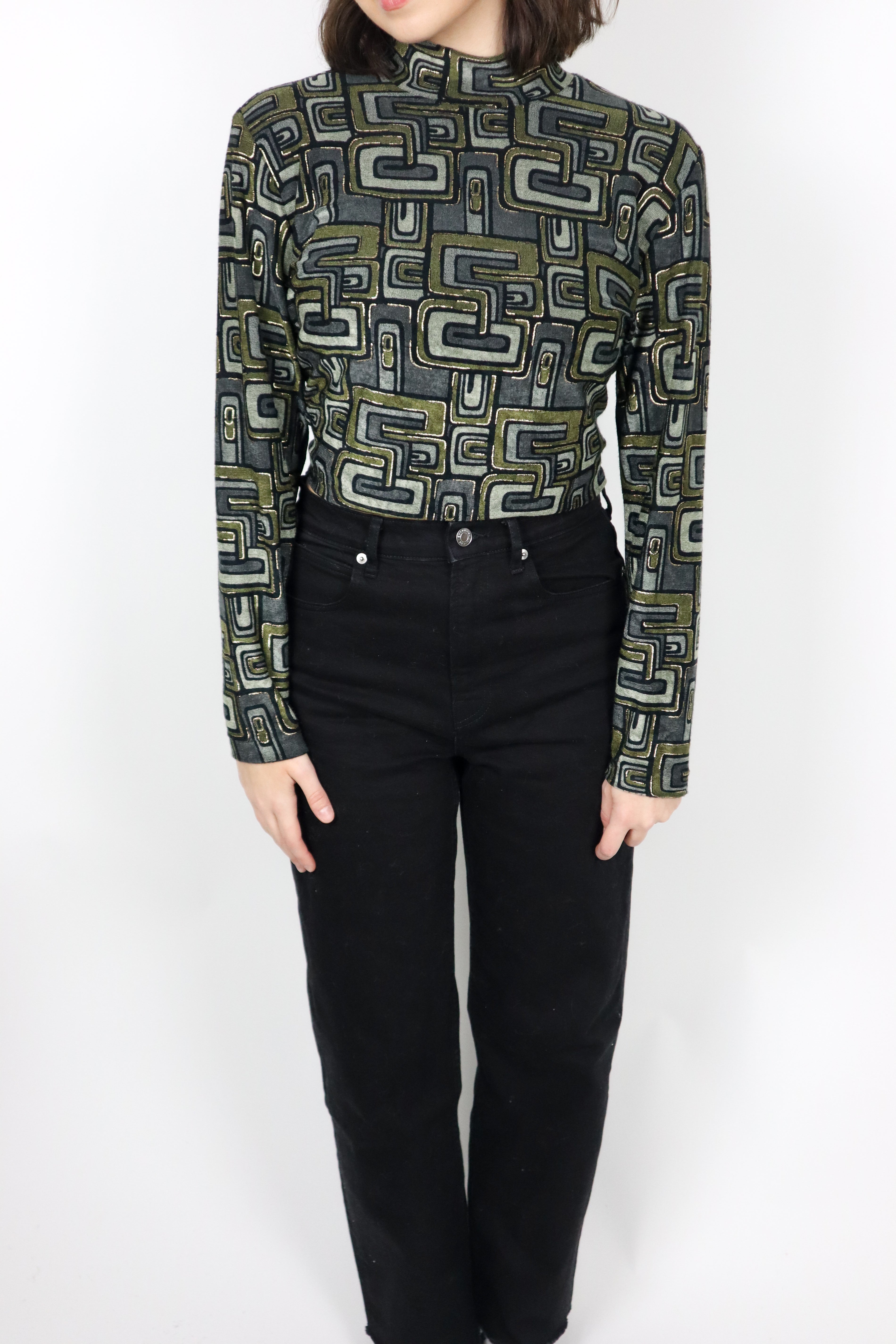 Vintage x Made in Canada x Geometric Mock-neck (M)