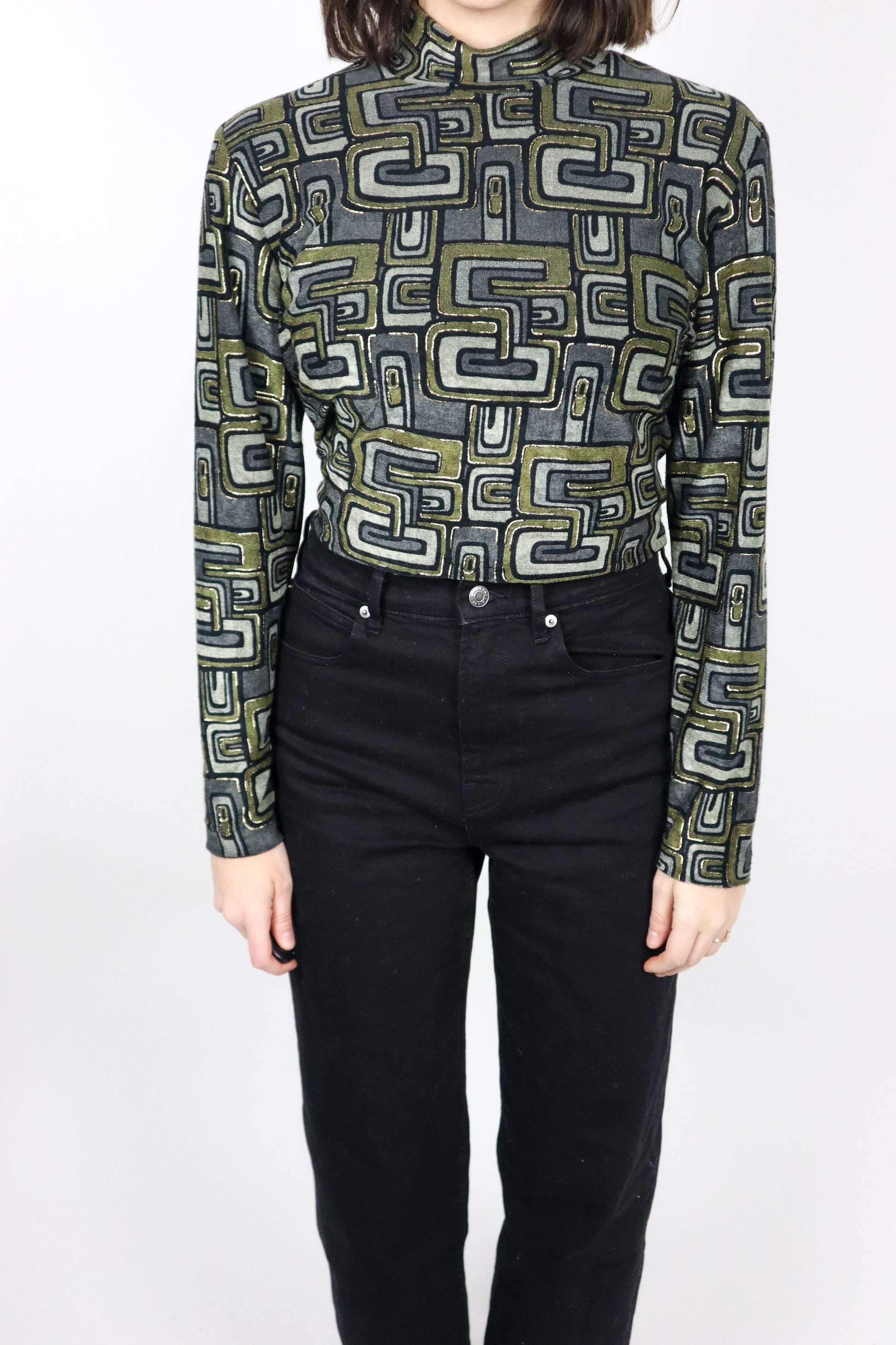 Vintage x Made in Canada x Geometric Mock-neck (M)