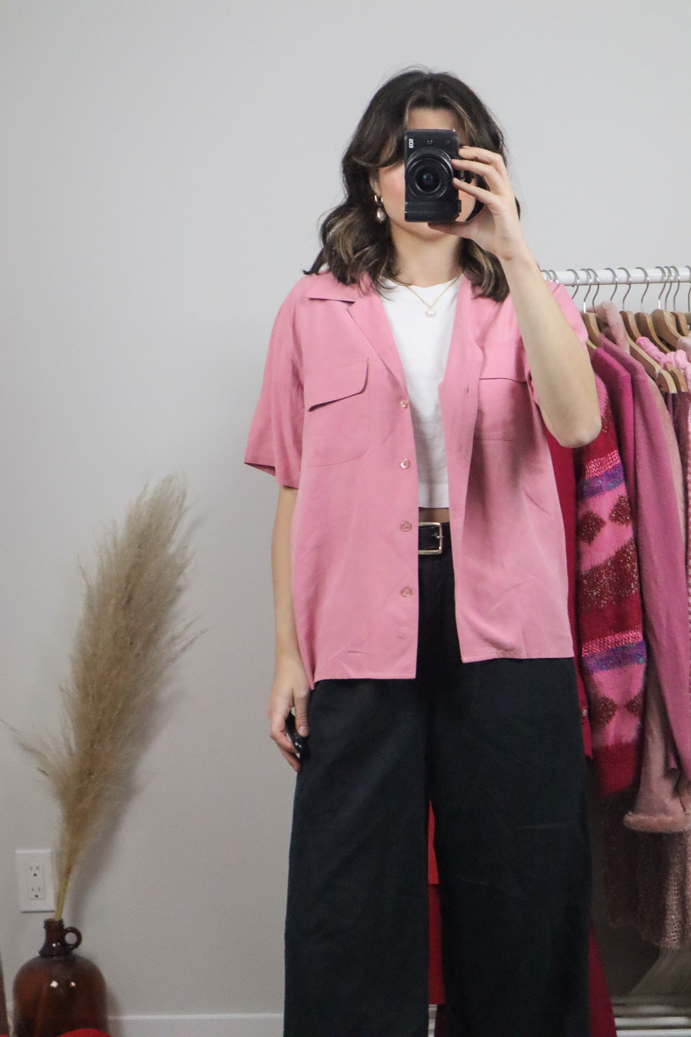 Vintage x Silk Short Sleeve Blouse (L)