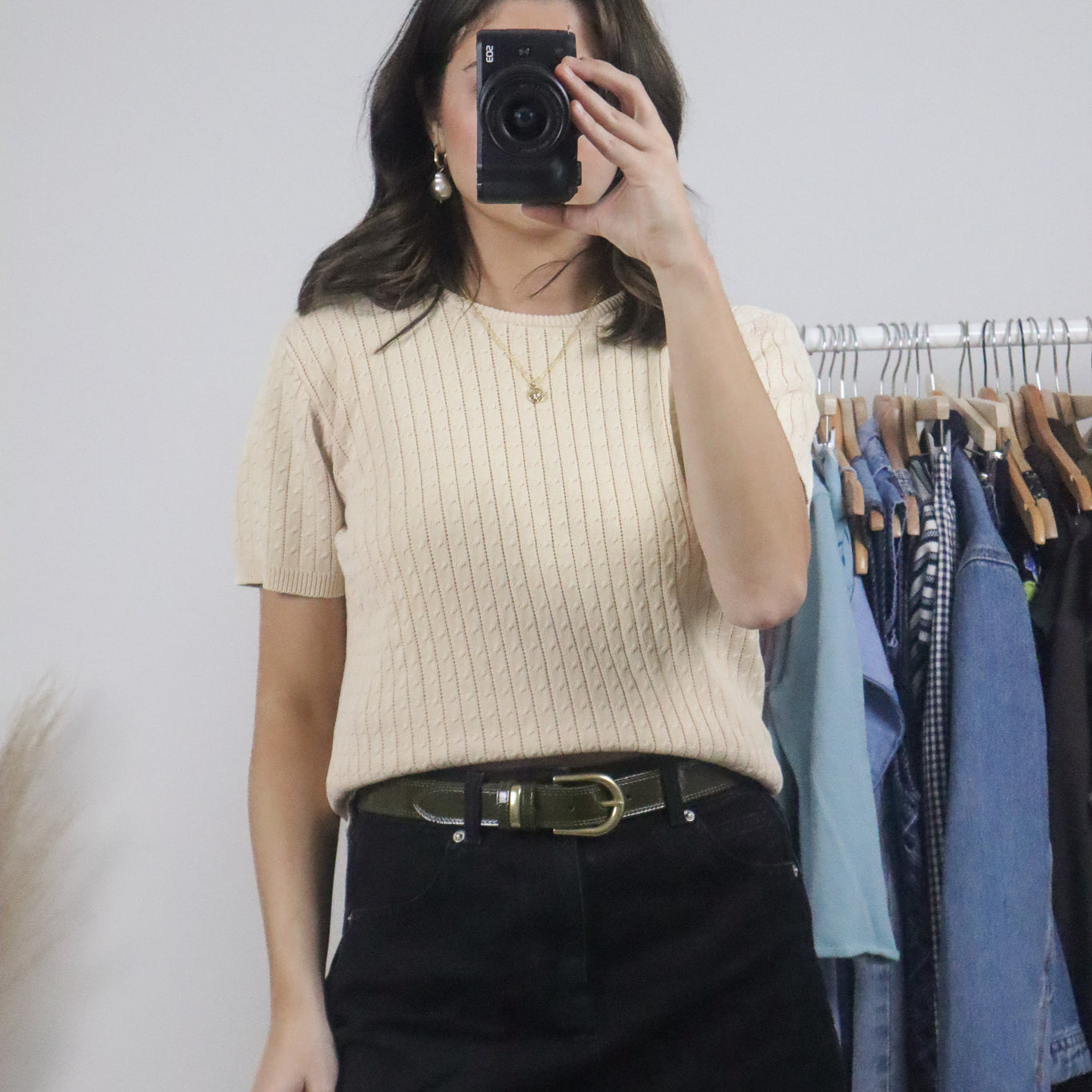 Vintage x Cotton Knit Short-Sleeve Top (S/M)