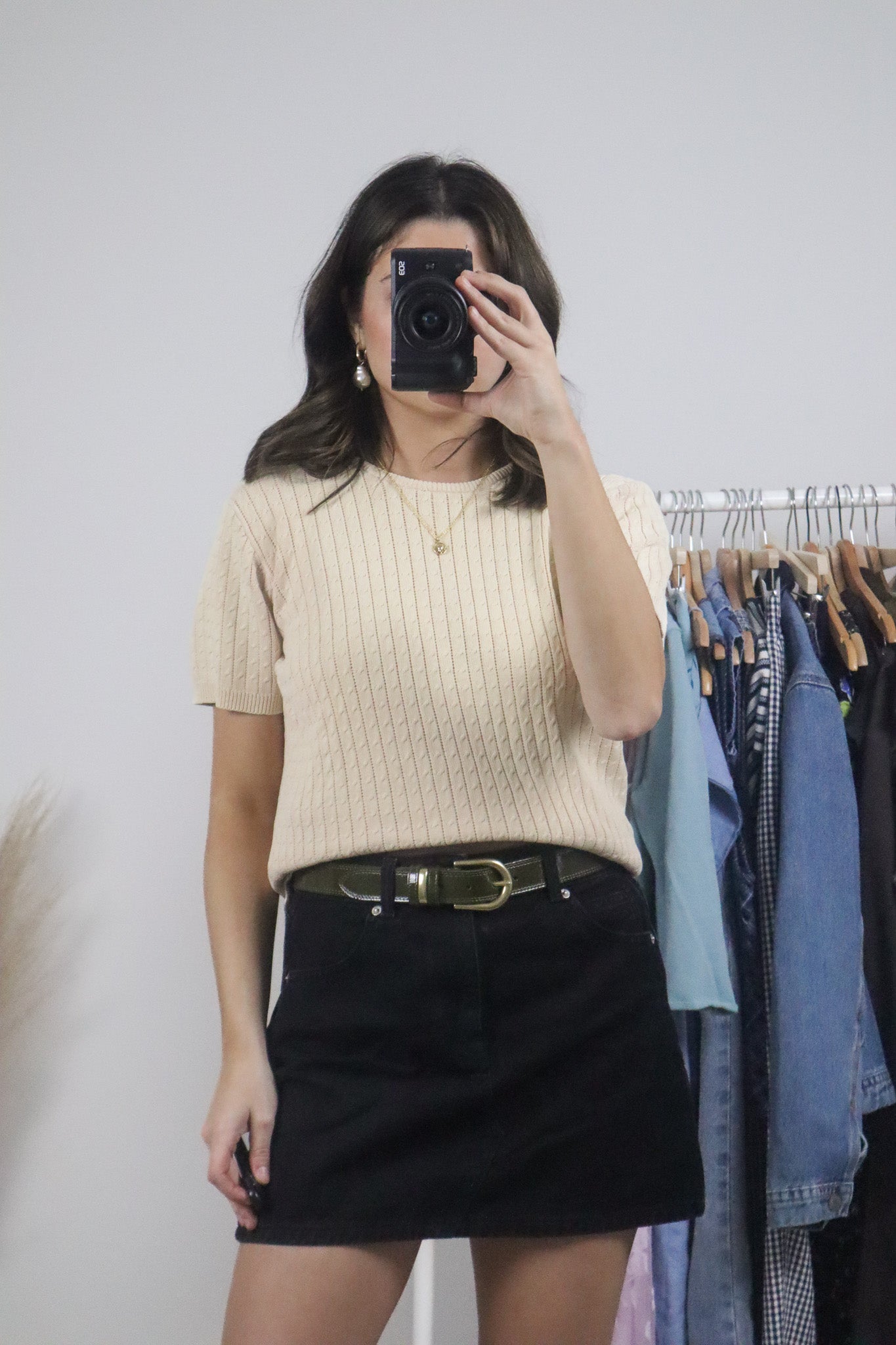 Vintage x Cotton Knit Short-Sleeve Top (S/M)