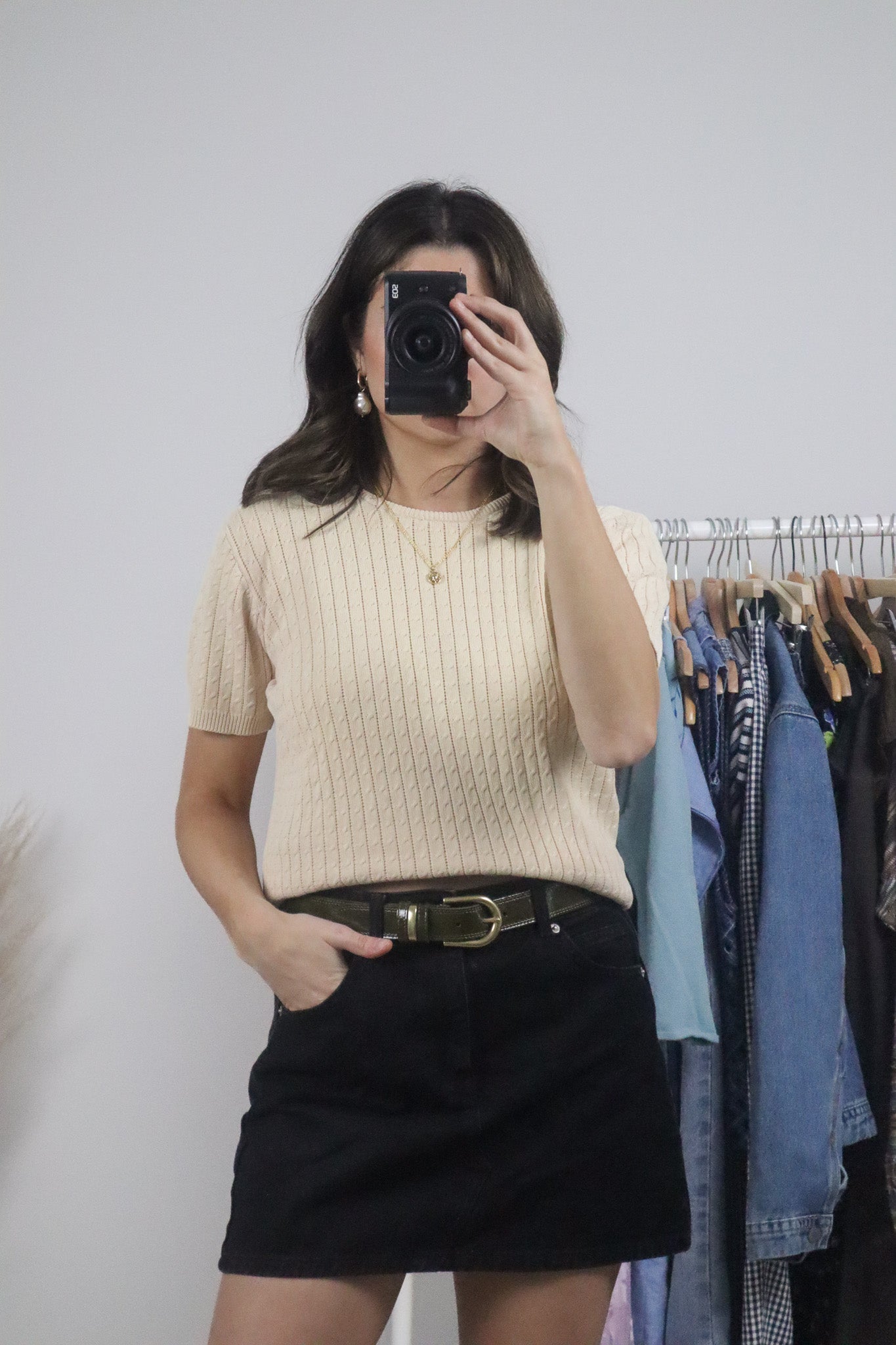 Vintage x Cotton Knit Short-Sleeve Top (S/M)