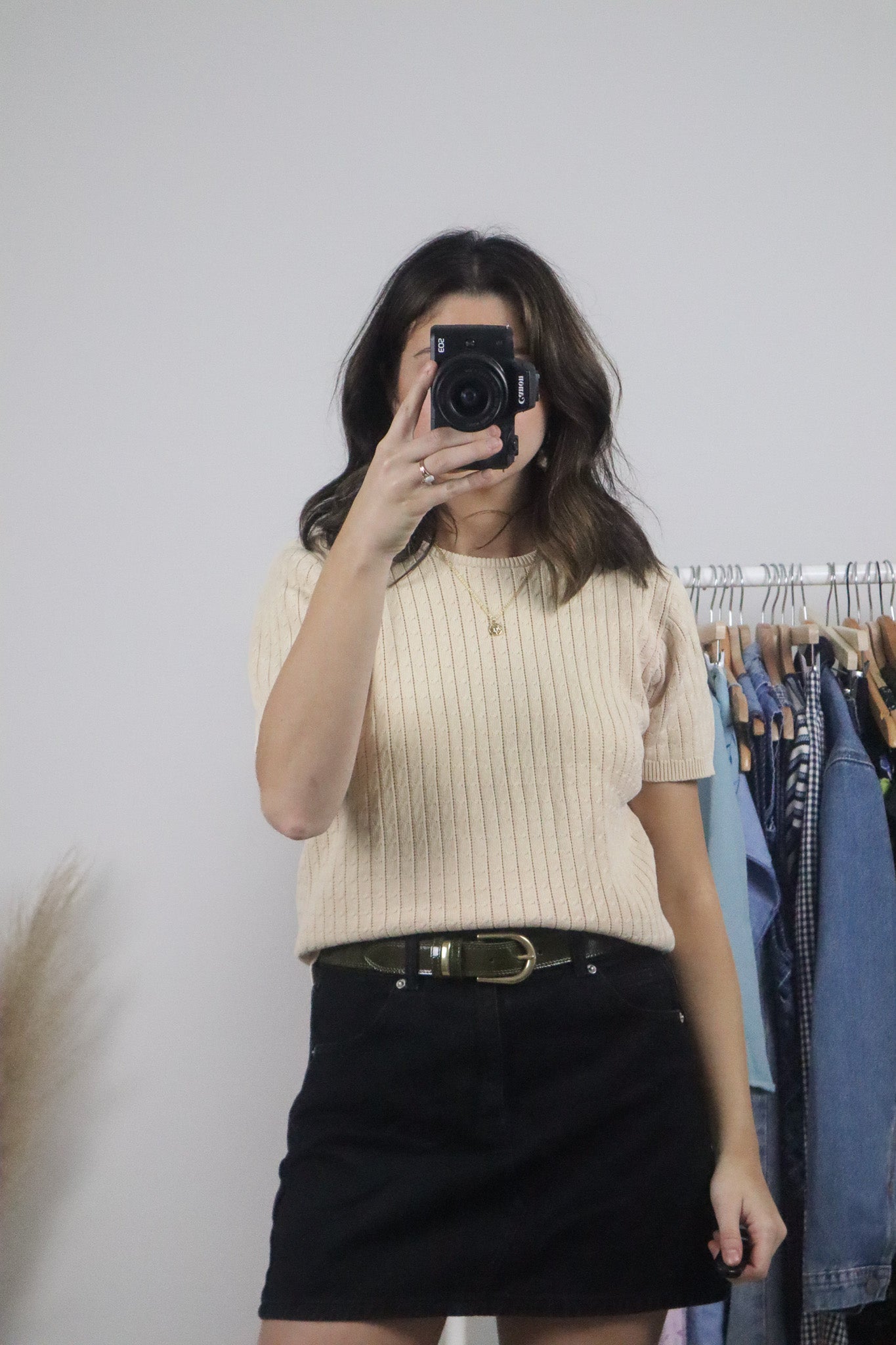 Vintage x Cotton Knit Short-Sleeve Top (S/M)